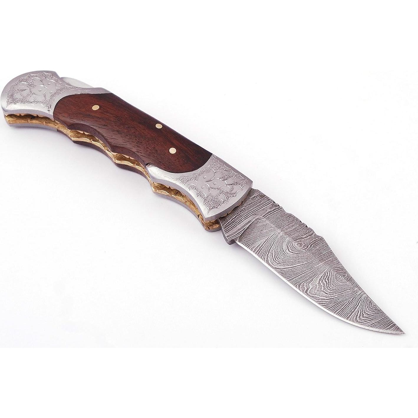 Cuchillo de bolsillo W Trading Damasco 19 cm con funda de cuero