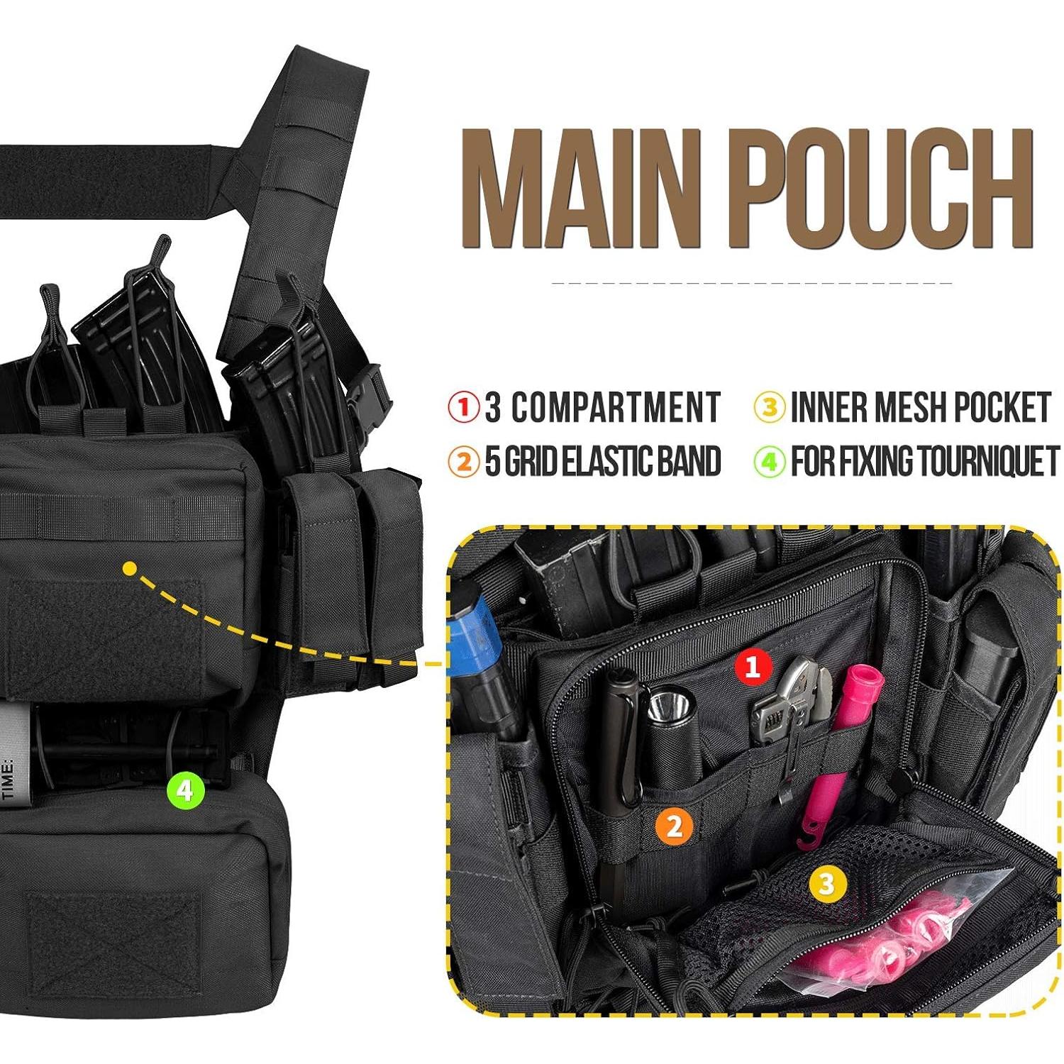 Chaleco Táctico VISMIX Ajustable Nylon 4 Bolsas Mag Negro