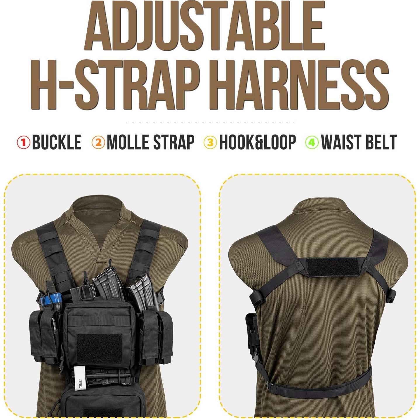 Chaleco Táctico VISMIX Ajustable Nylon 4 Bolsas Mag Negro