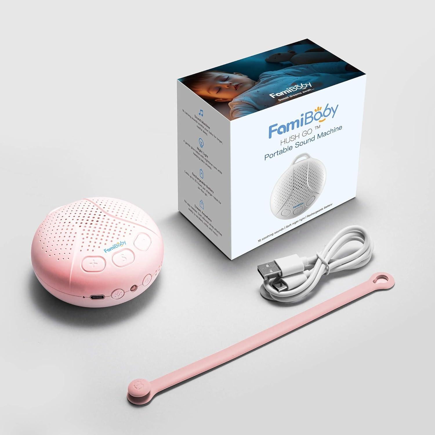 Máquina de Ruido Blanco FamiBaby Portátil Rosa - 16 Sonidos