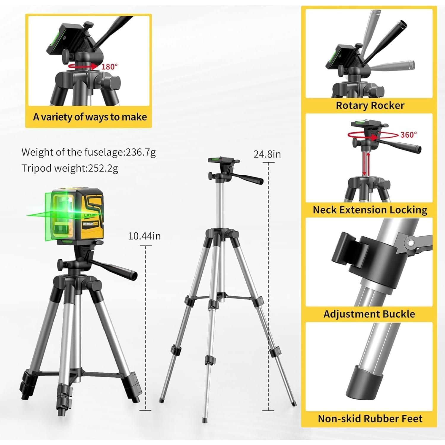 Nivel láser 360° LPYBP GN-2SET con trípode y batería recargable