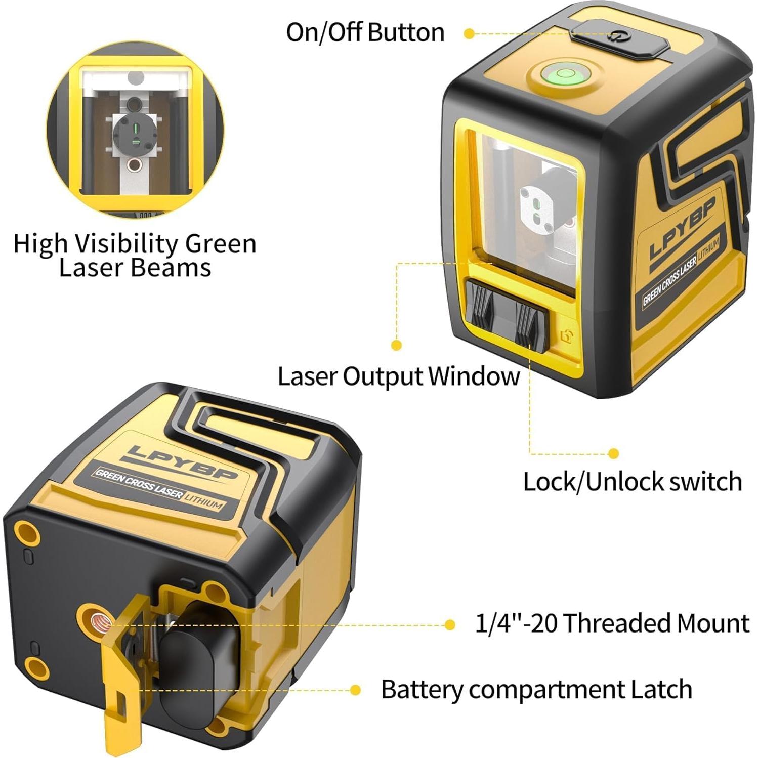 Nivel láser 360° LPYBP GN-2SET con trípode y batería recargable