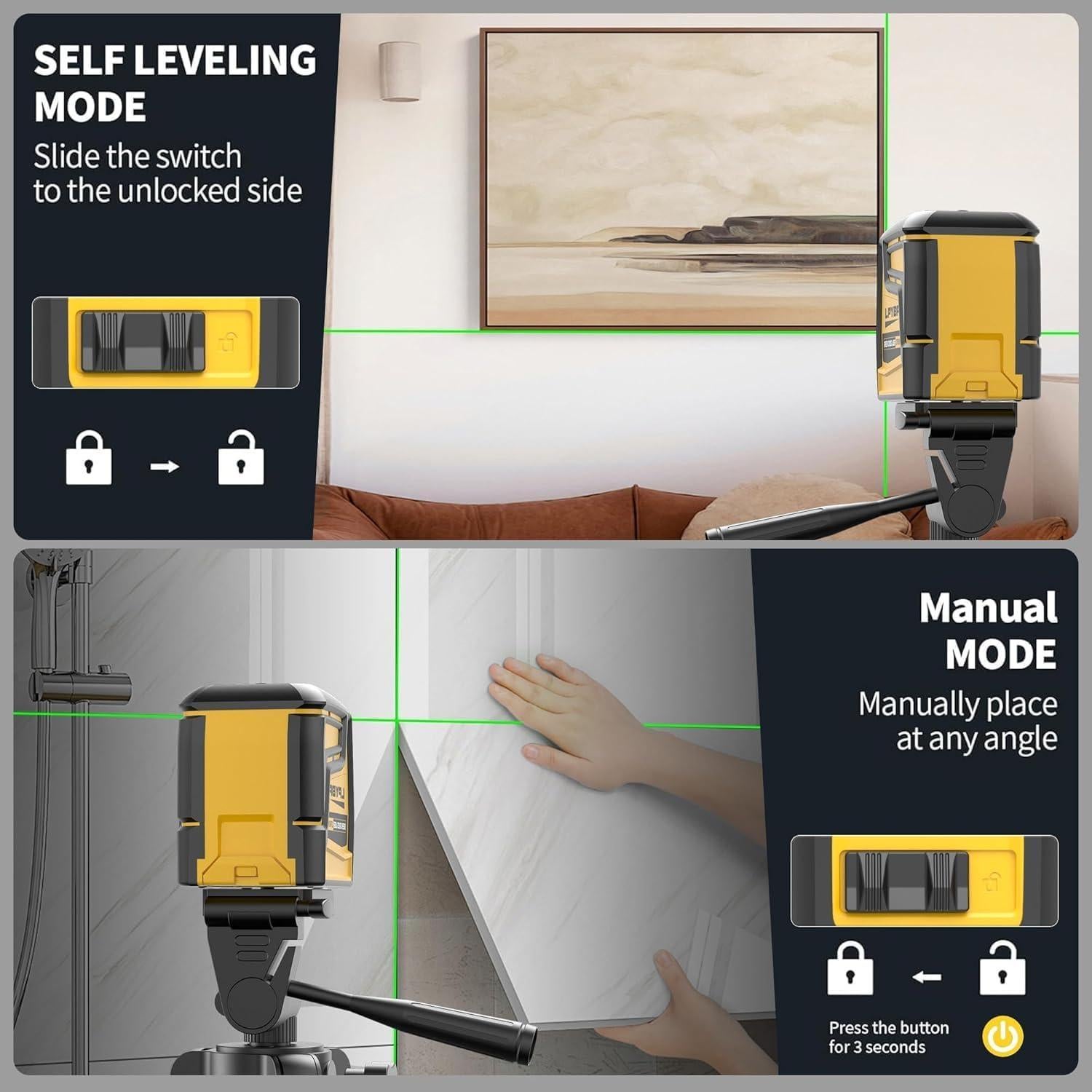 Nivel láser 360° LPYBP GN-2SET con trípode y batería recargable