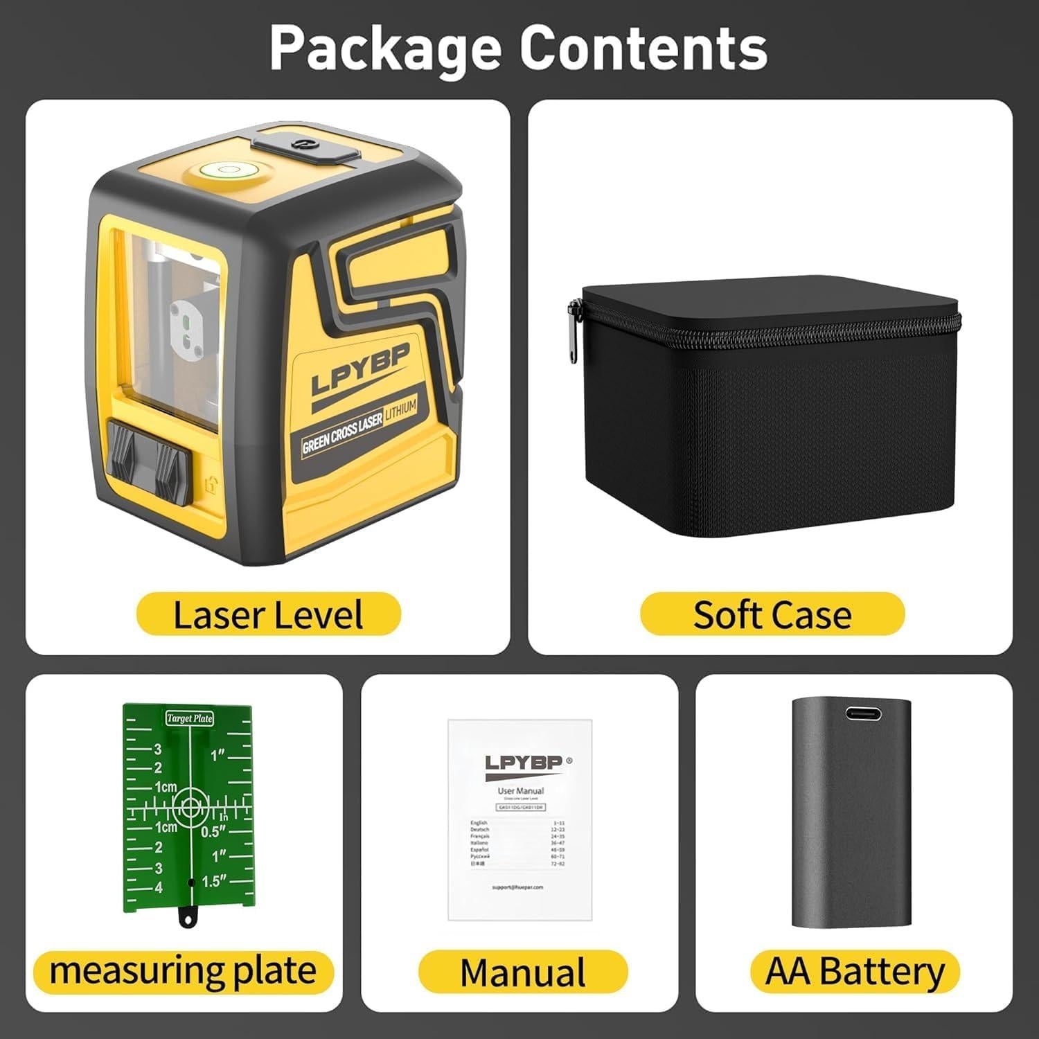 Nivel láser 360° LPYBP GN-2SET con trípode y batería recargable