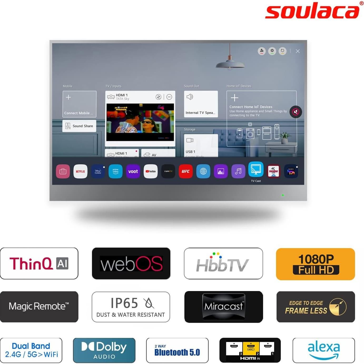 Televisor Espejo Inteligente Soulaca 22" IP65 webOS Wi-Fi Bluetooth