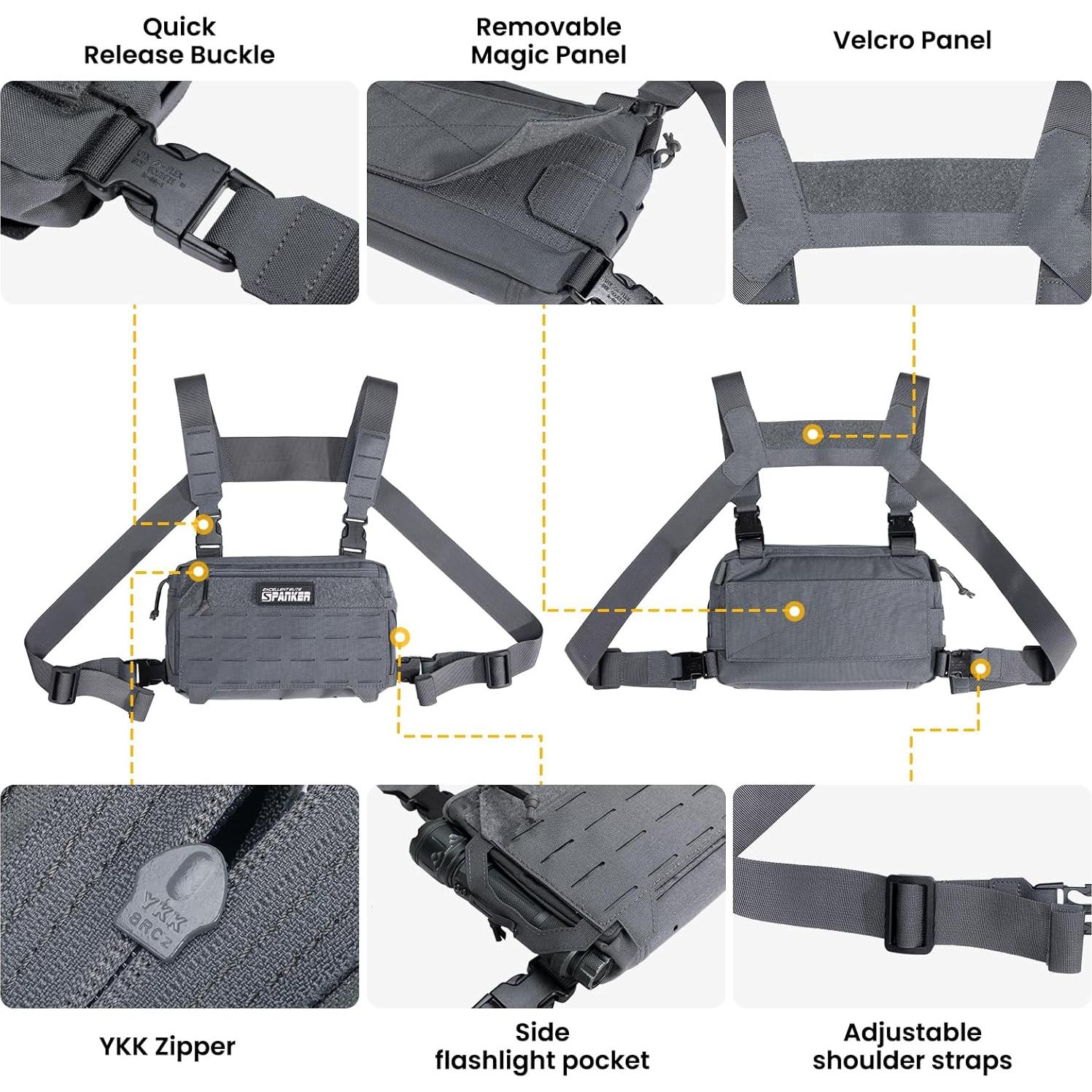 Mochila Táctica de Pecho EXCELENTE ELITE SPANKER Gris EDC