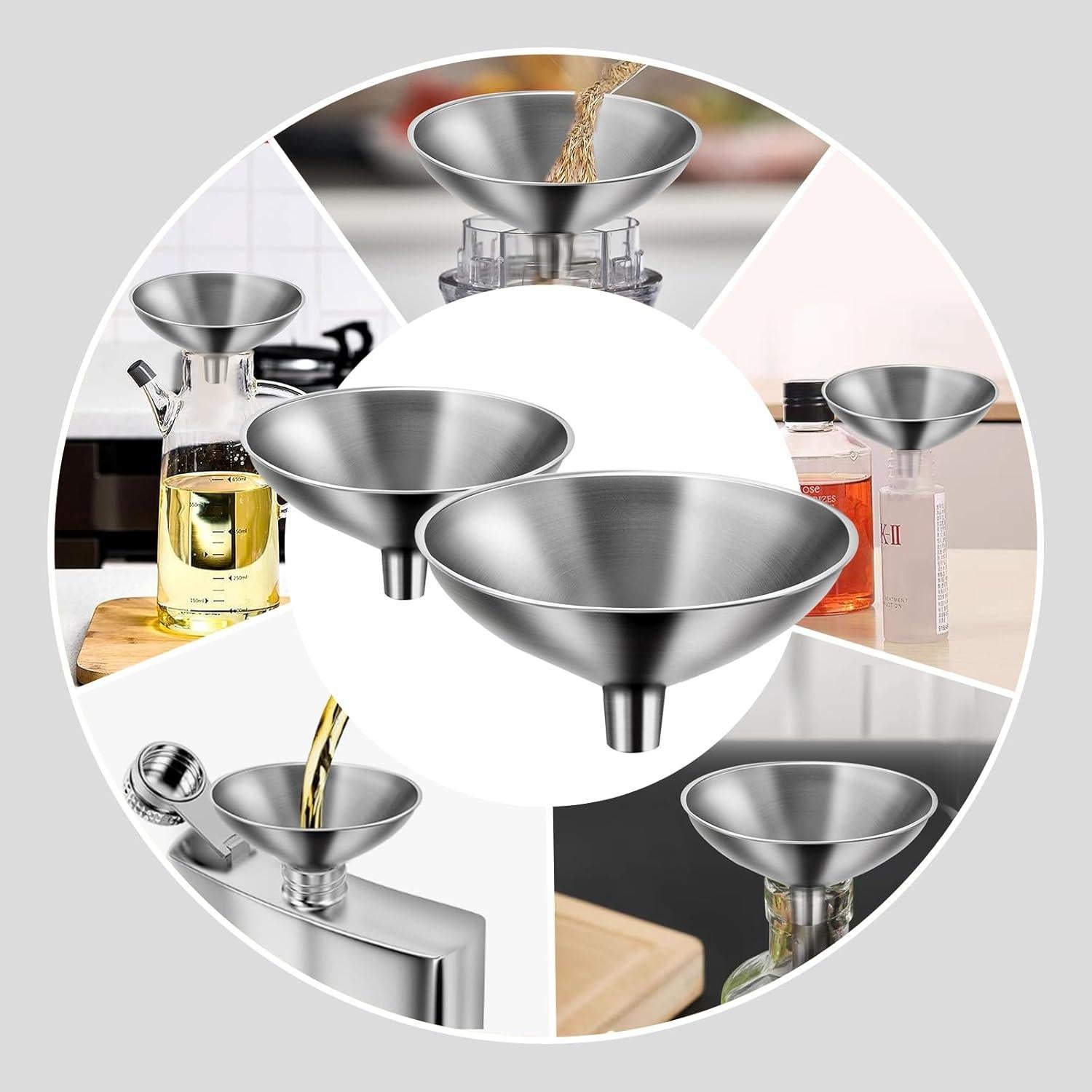 Juego de 2 embudos mini de acero inoxidable para cocina