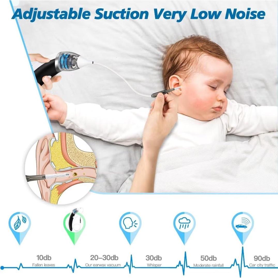 Ear Vacuum Ear Wax Removal Kit with 5 Levels Strong Suction, USB Rechargeable Reusable Electric Ear Suction Vacuum Tool for Adults and Kids (Black)