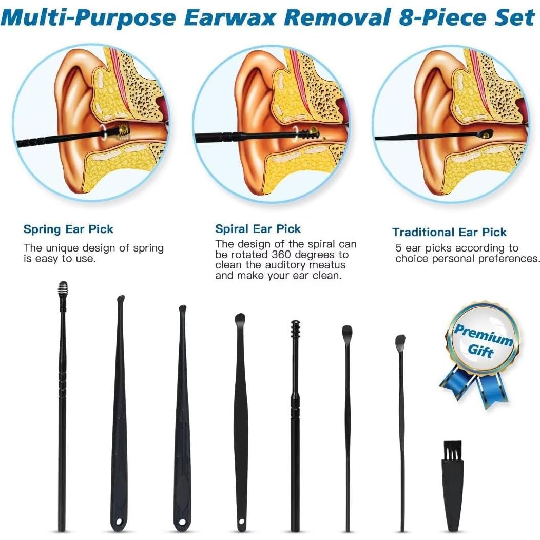 Ear Vacuum Ear Wax Removal Kit with 5 Levels Strong Suction, USB Rechargeable Reusable Electric Ear Suction Vacuum Tool for Adults and Kids (Black)