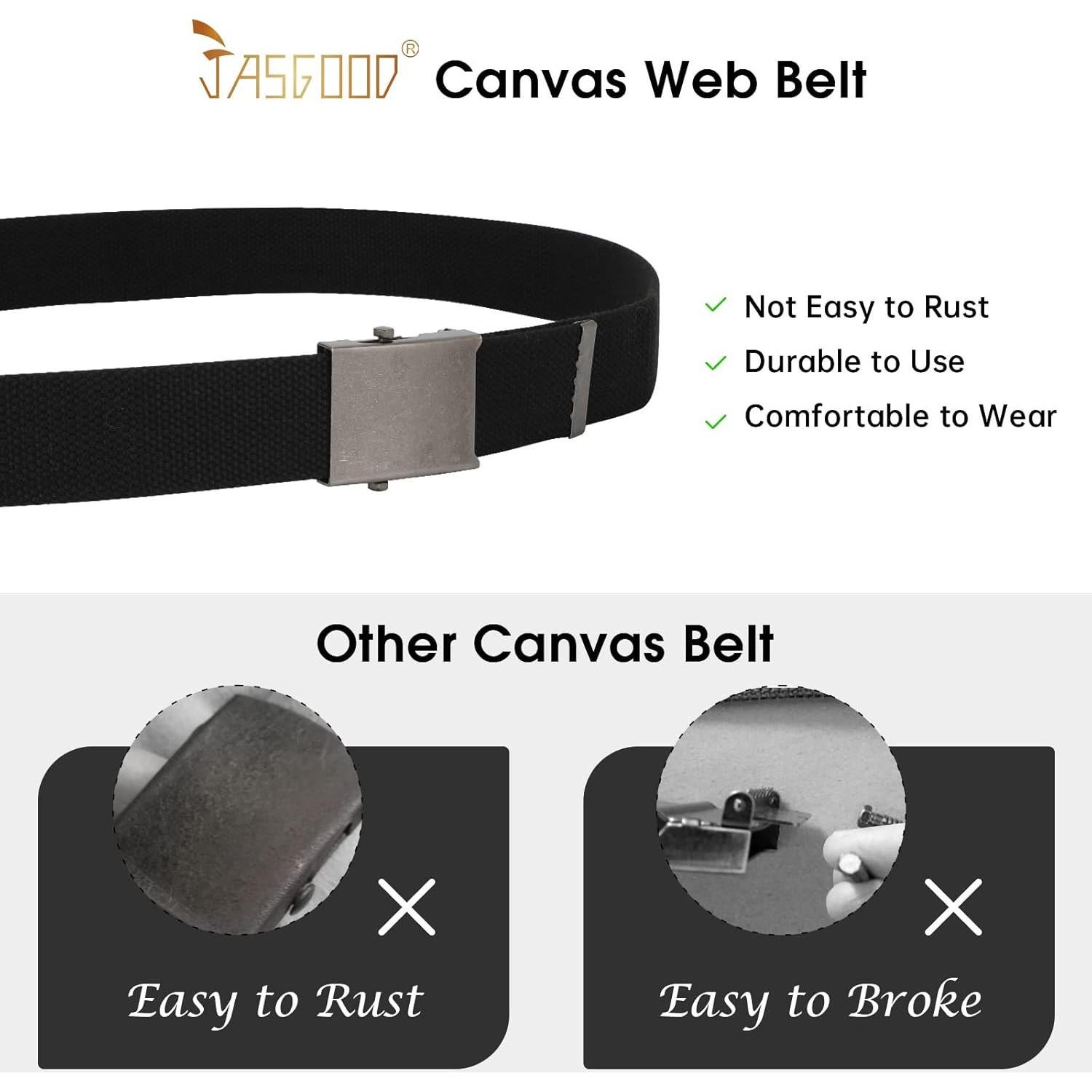 Cinturón Militar JASGOOD de Lona Ajustable Unisex 120-135 cm