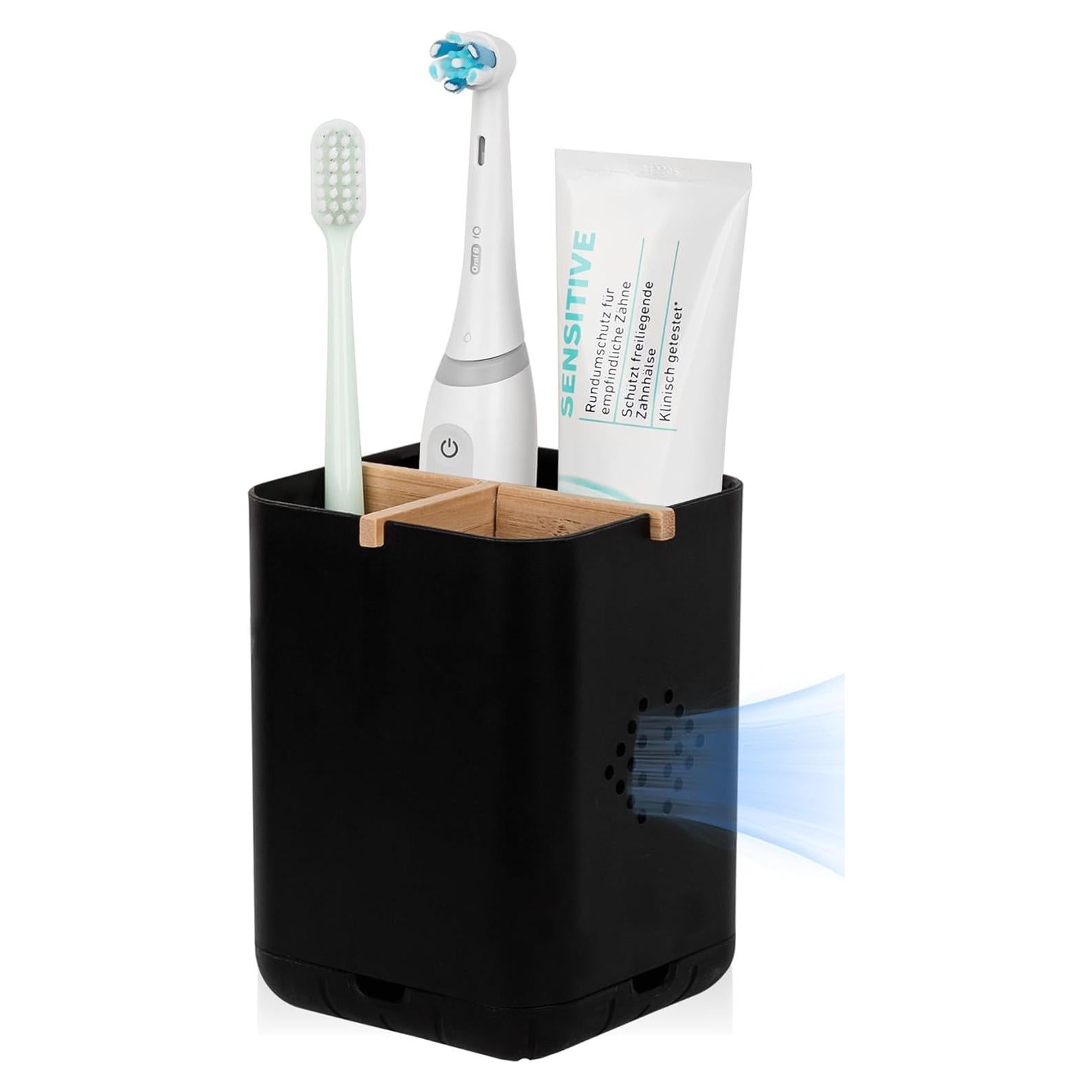 Soporte Organizador de Cepillos de Dientes Rejomiik Negro 3 Compartimentos