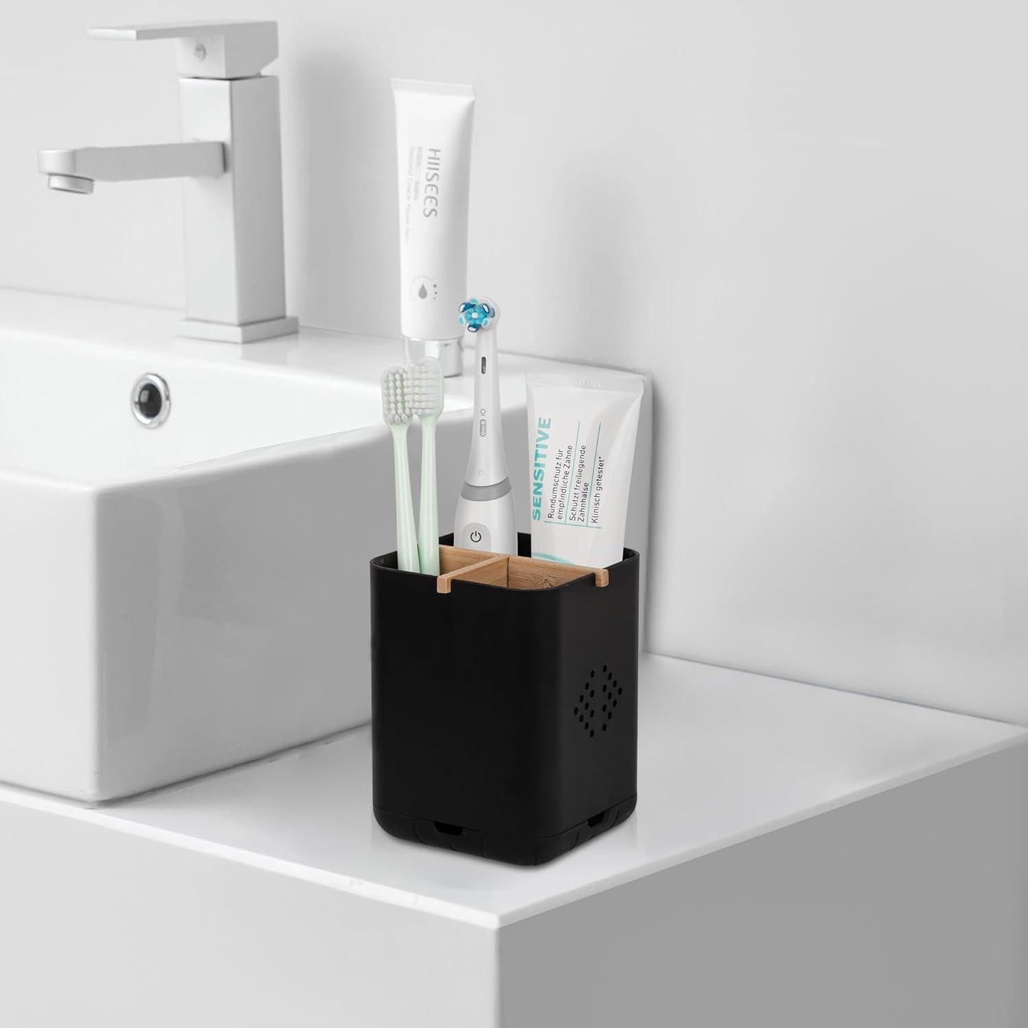 Soporte Organizador de Cepillos de Dientes Rejomiik Negro 3 Compartimentos
