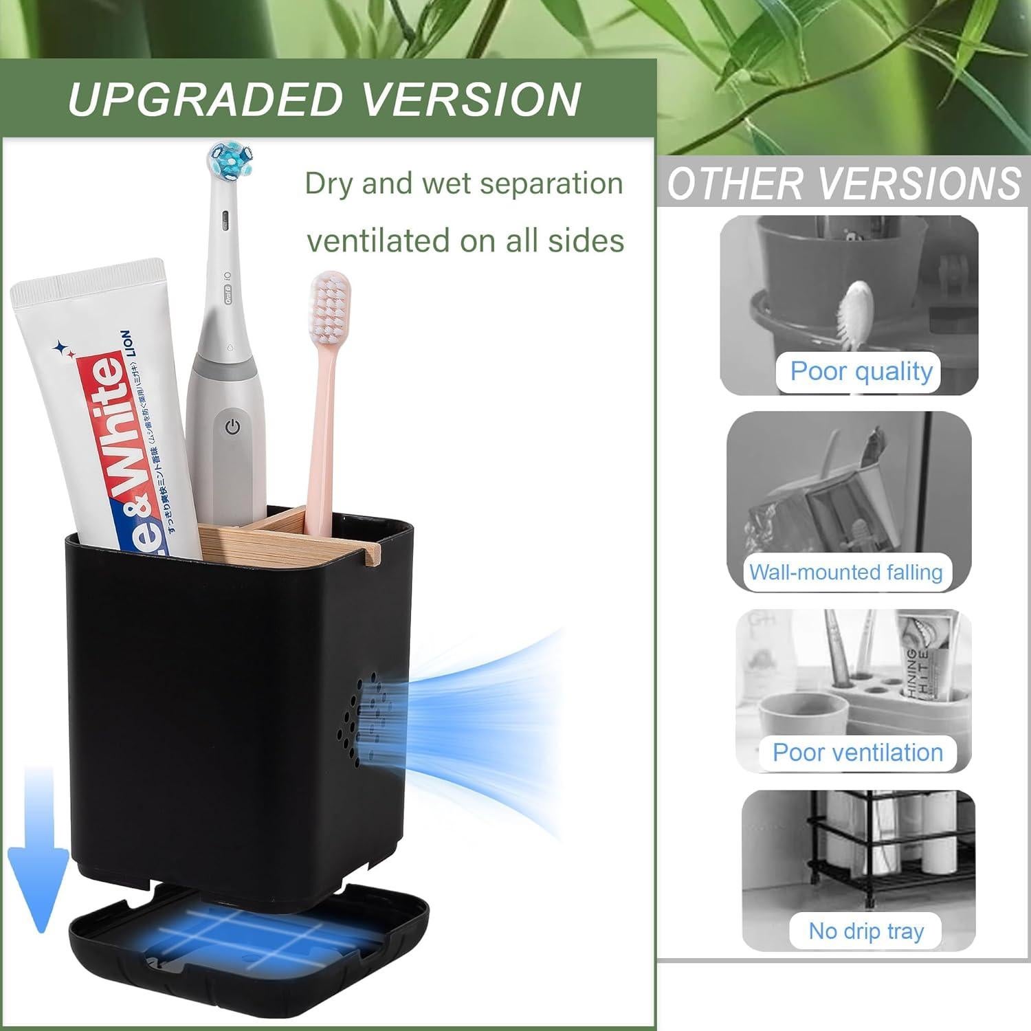 Soporte Organizador de Cepillos de Dientes Rejomiik Negro 3 Compartimentos