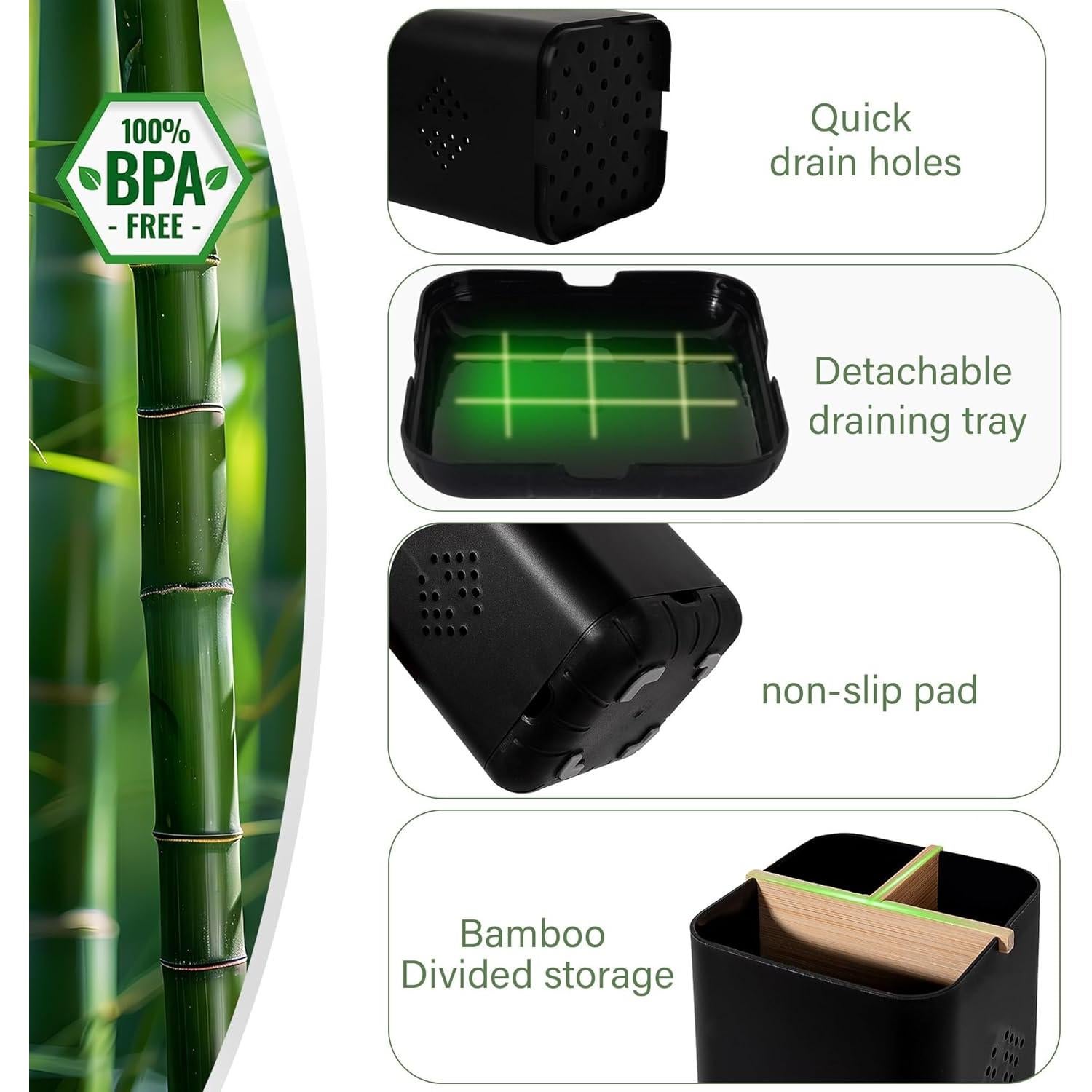 Soporte Organizador de Cepillos de Dientes Rejomiik Negro 3 Compartimentos