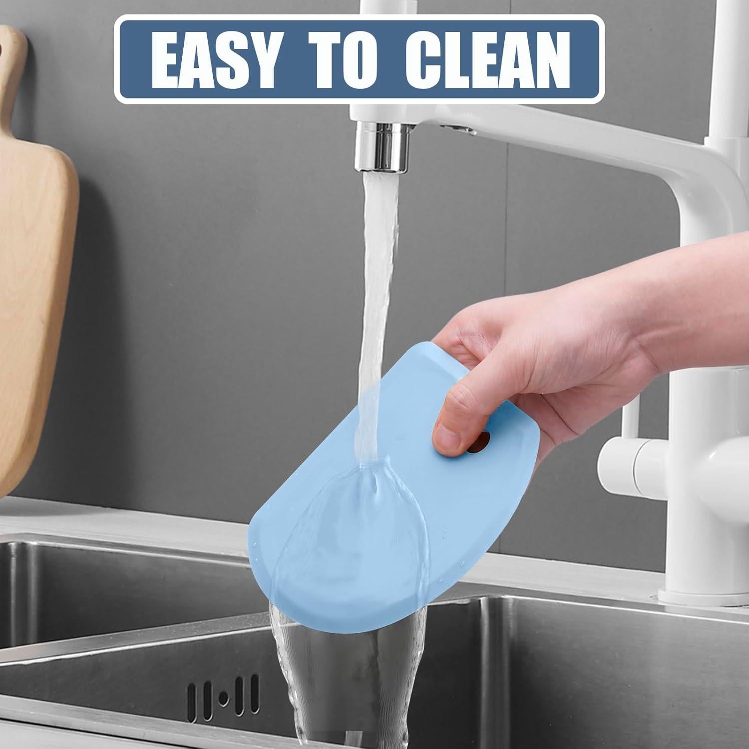 Silicone Dough Scraper with Stainless Steel Sheet, Curved Edge Flexible Bowl Scraper for Baking, Food Grade Silicone Bench Scraper for Sourdough Bread Proofing Basket, 5.98" × 4.3", Blue, SAPID