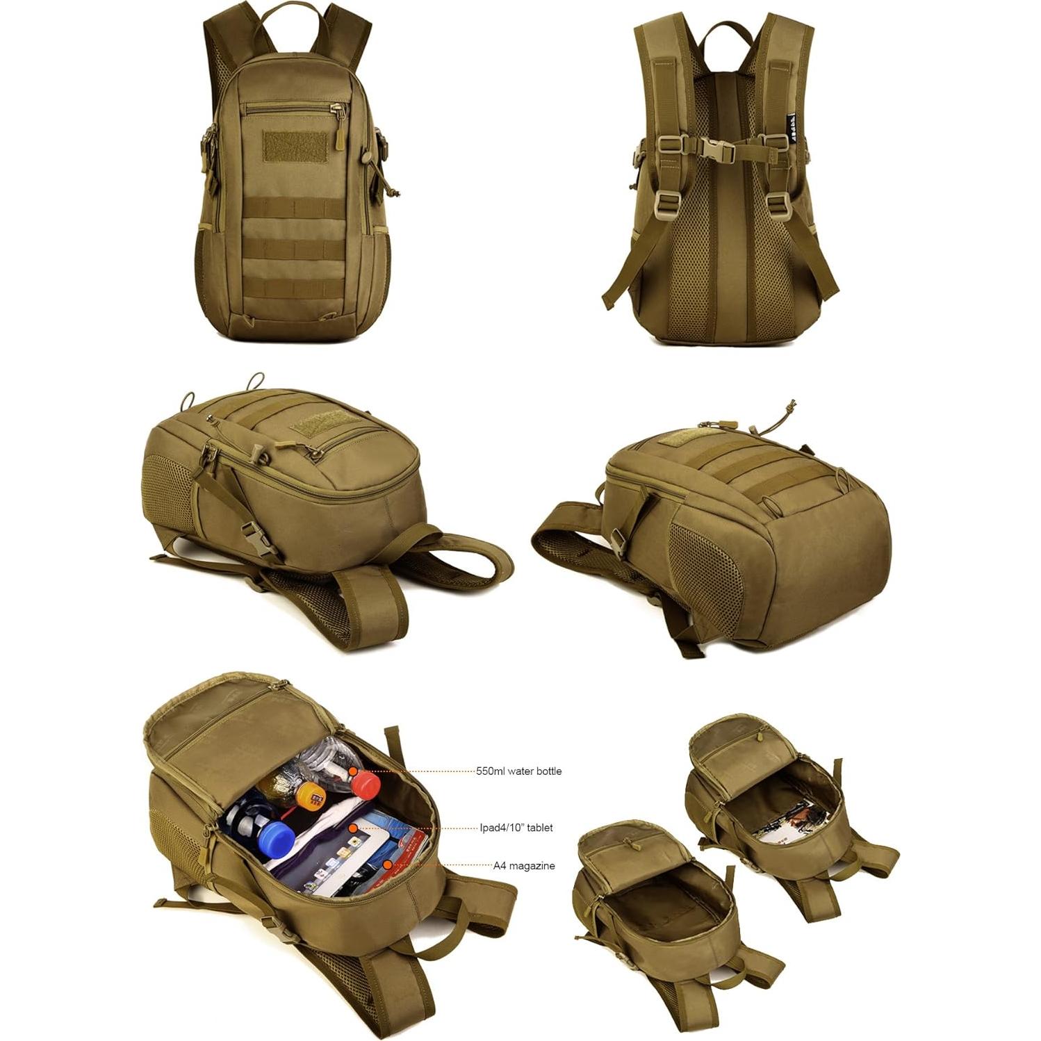 Mochila Táctica Huntvp 10L Marrón Oscuro MOLLE 24.89x37.10cm