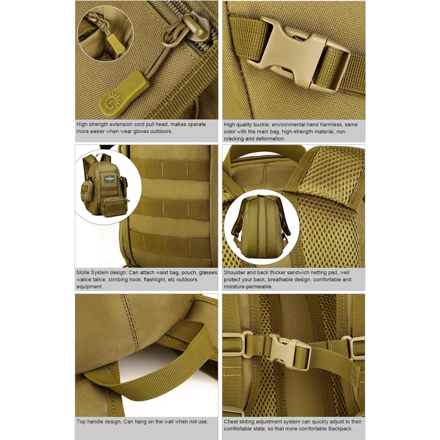 Mochila Táctica Huntvp 10L Marrón Oscuro MOLLE 24.89x37.10cm