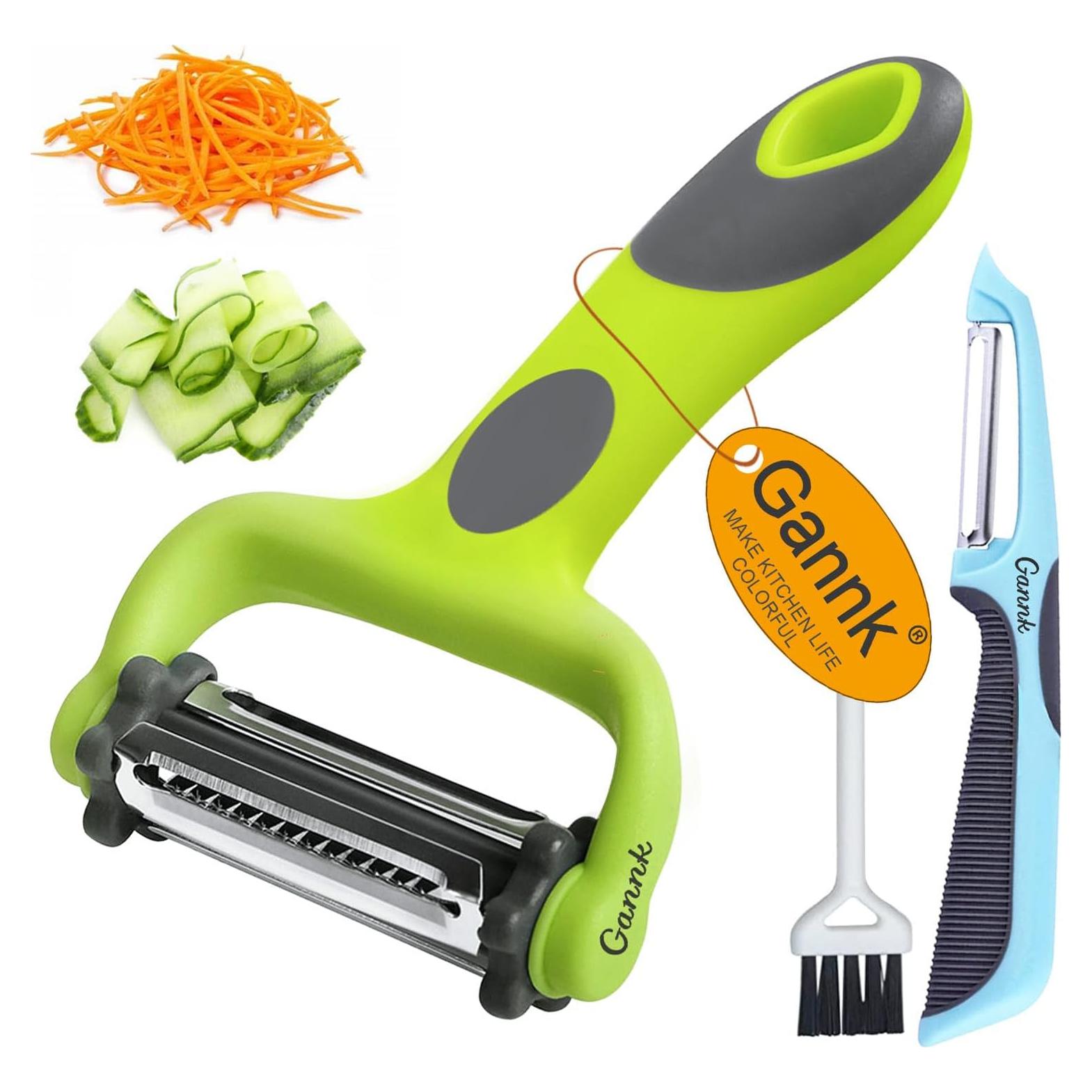 Potato Apple Vegetable Peelers for Kitchen, I and Y Peelers for Fruit Veggie Potatoes Carrot Cucumber, 3 in 1 Blade Spin Design With Julienne Function