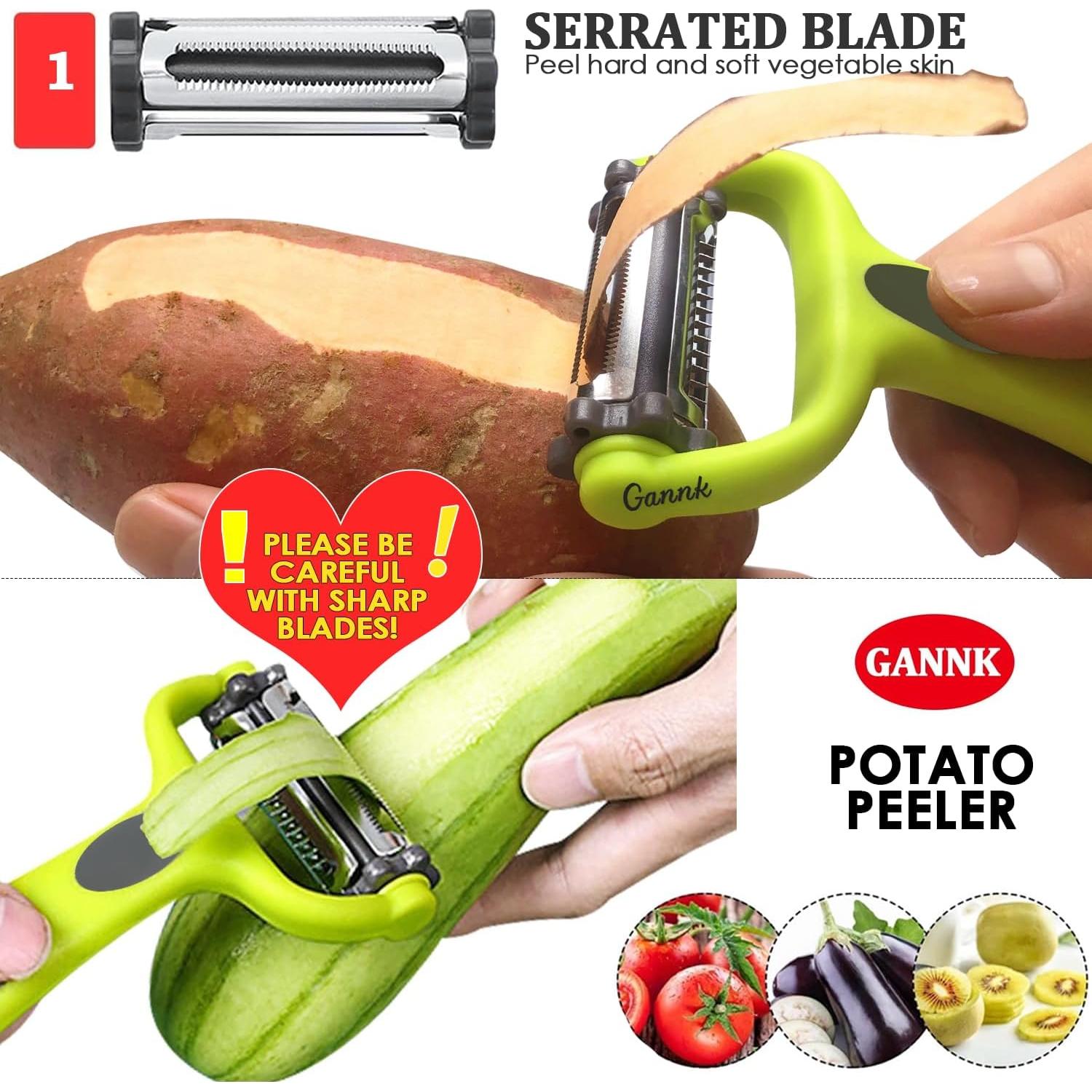 Potato Apple Vegetable Peelers for Kitchen, I and Y Peelers for Fruit Veggie Potatoes Carrot Cucumber, 3 in 1 Blade Spin Design With Julienne Function