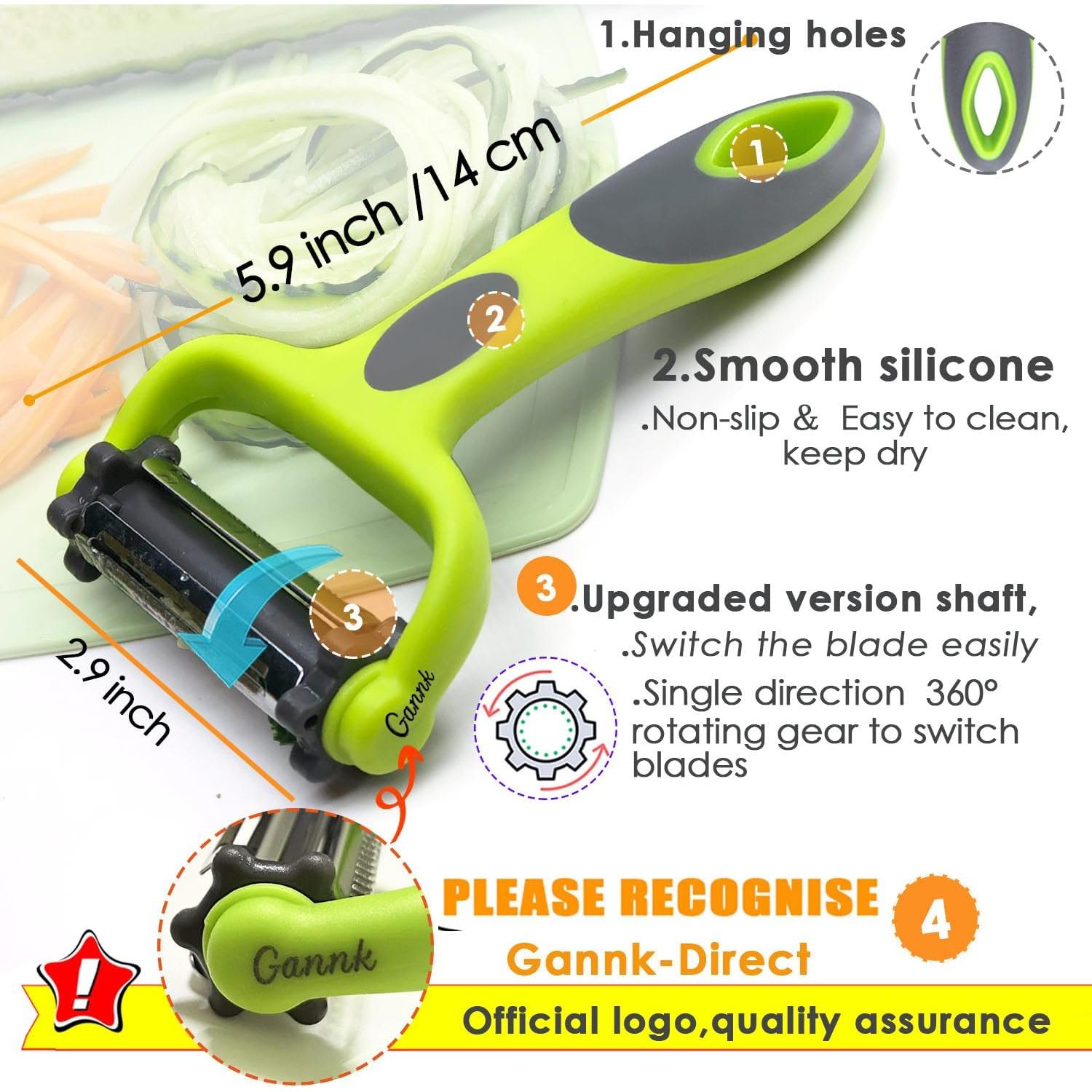 Potato Apple Vegetable Peelers for Kitchen, I and Y Peelers for Fruit Veggie Potatoes Carrot Cucumber, 3 in 1 Blade Spin Design With Julienne Function
