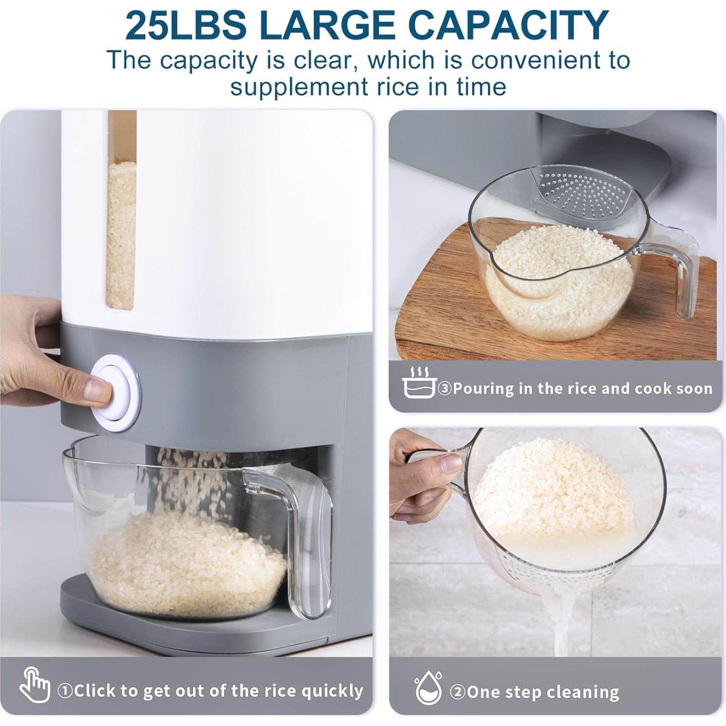 Dispensador de Arroz Gris BBG 20 L Hermético con Taza Medidora