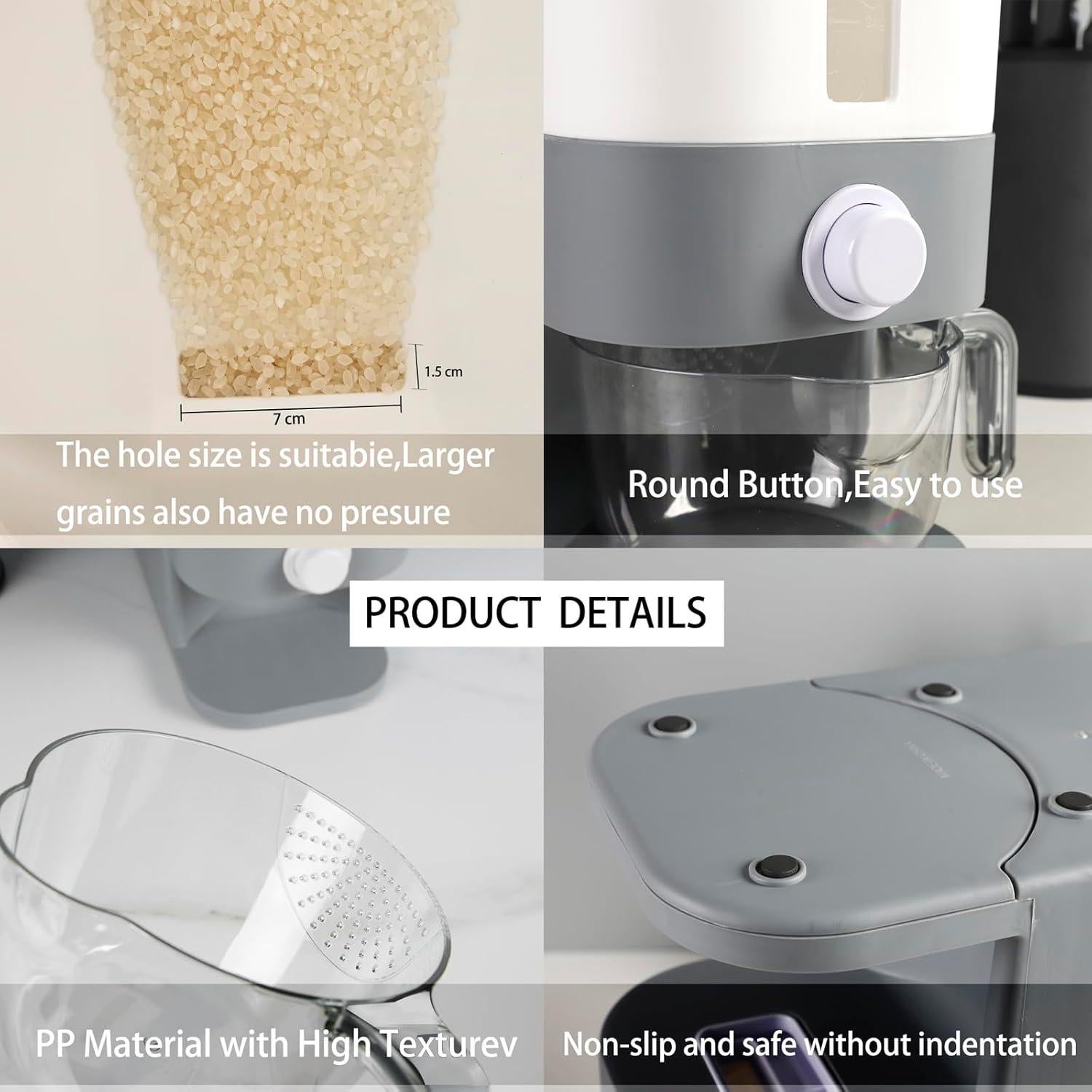 Dispensador de Arroz Gris BBG 20 L Hermético con Taza Medidora