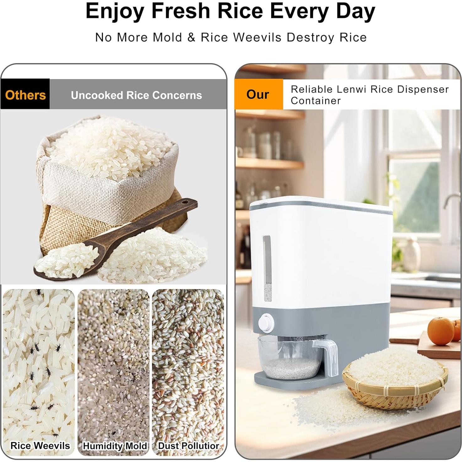 Dispensador de Arroz Gris BBG 20 L Hermético con Taza Medidora