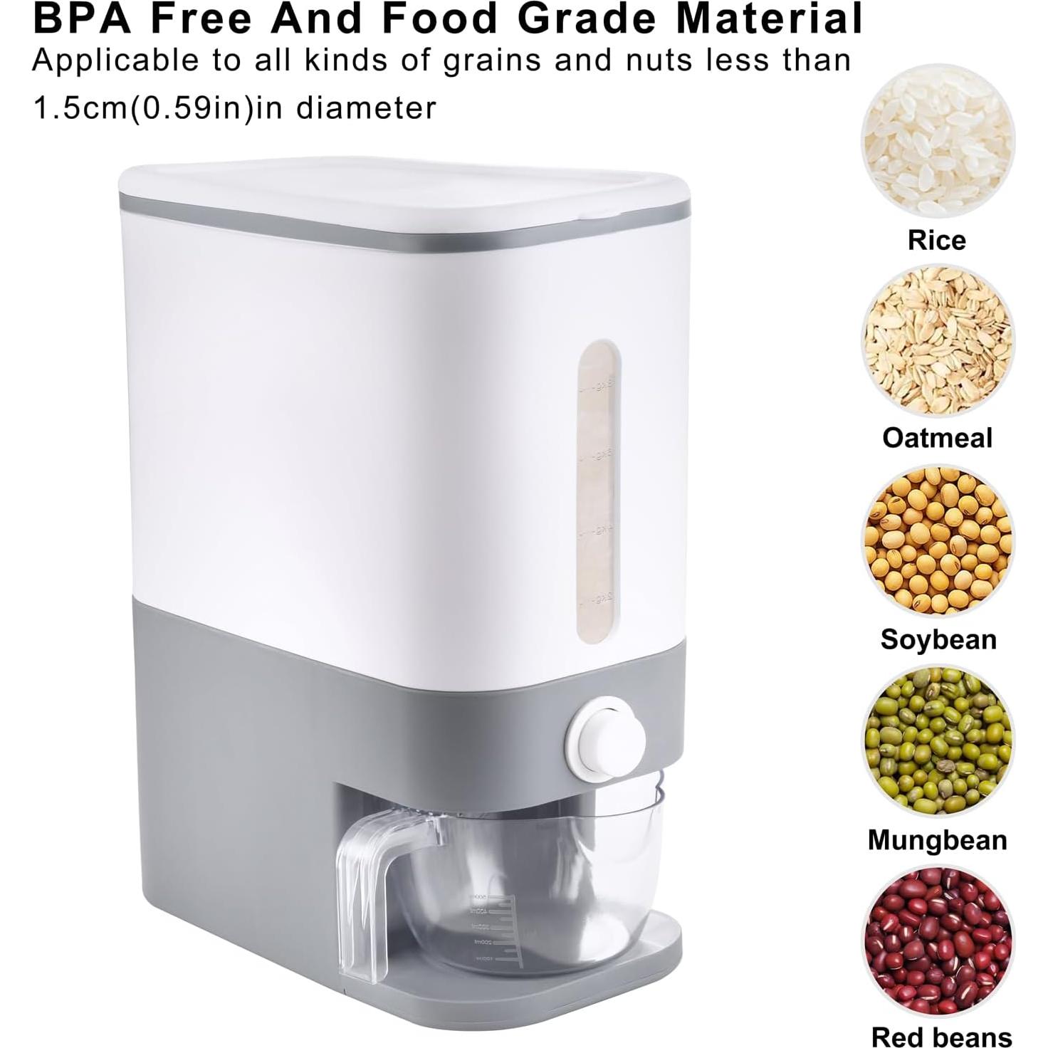 Dispensador de Arroz Gris BBG 20 L Hermético con Taza Medidora