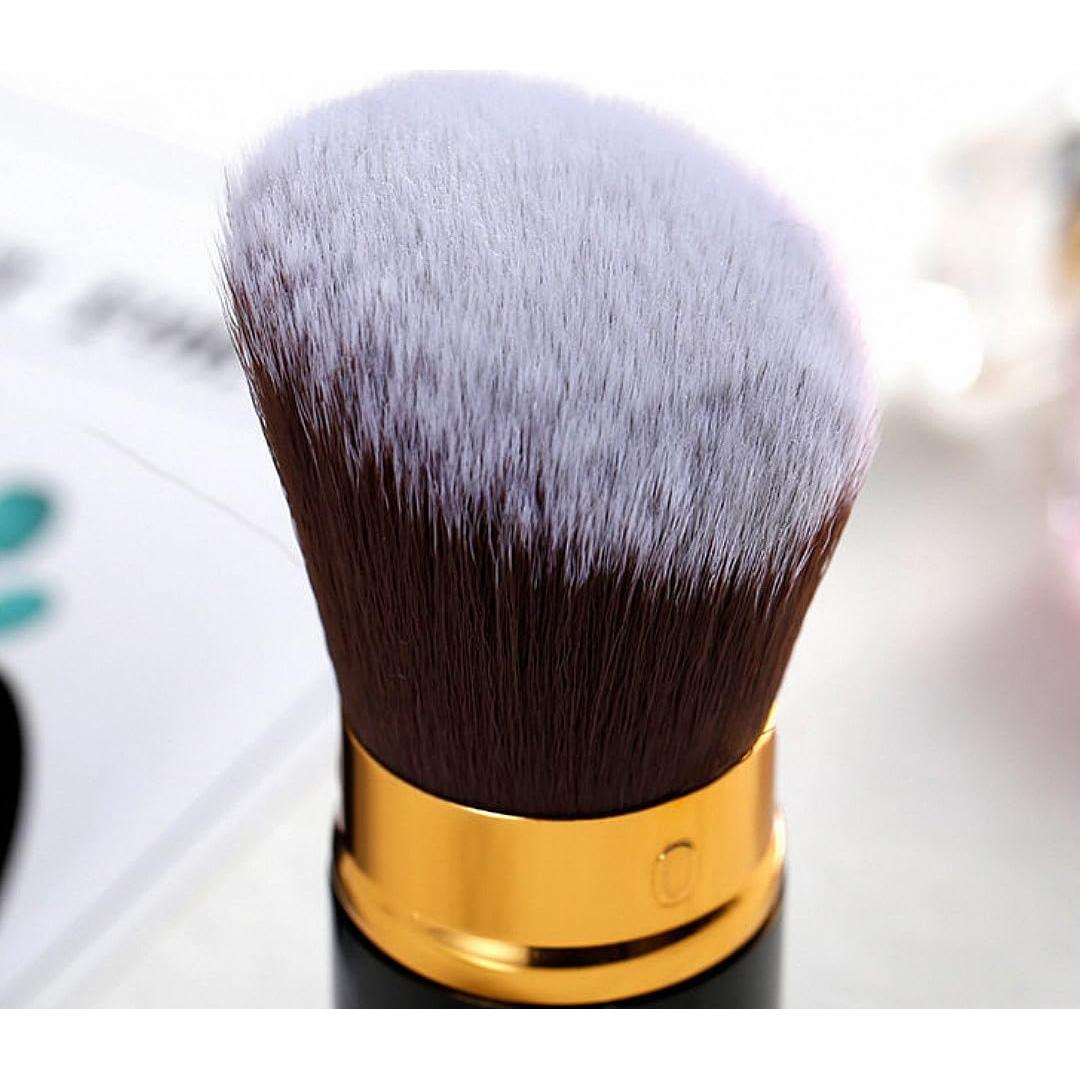 Retractable Kabuki Foundation Brush Best for Mineral Makeup, Bronzer, Blush, Liquid or Powder. Vegan. Blend and Contour for a Flawless Face (Black Gold)