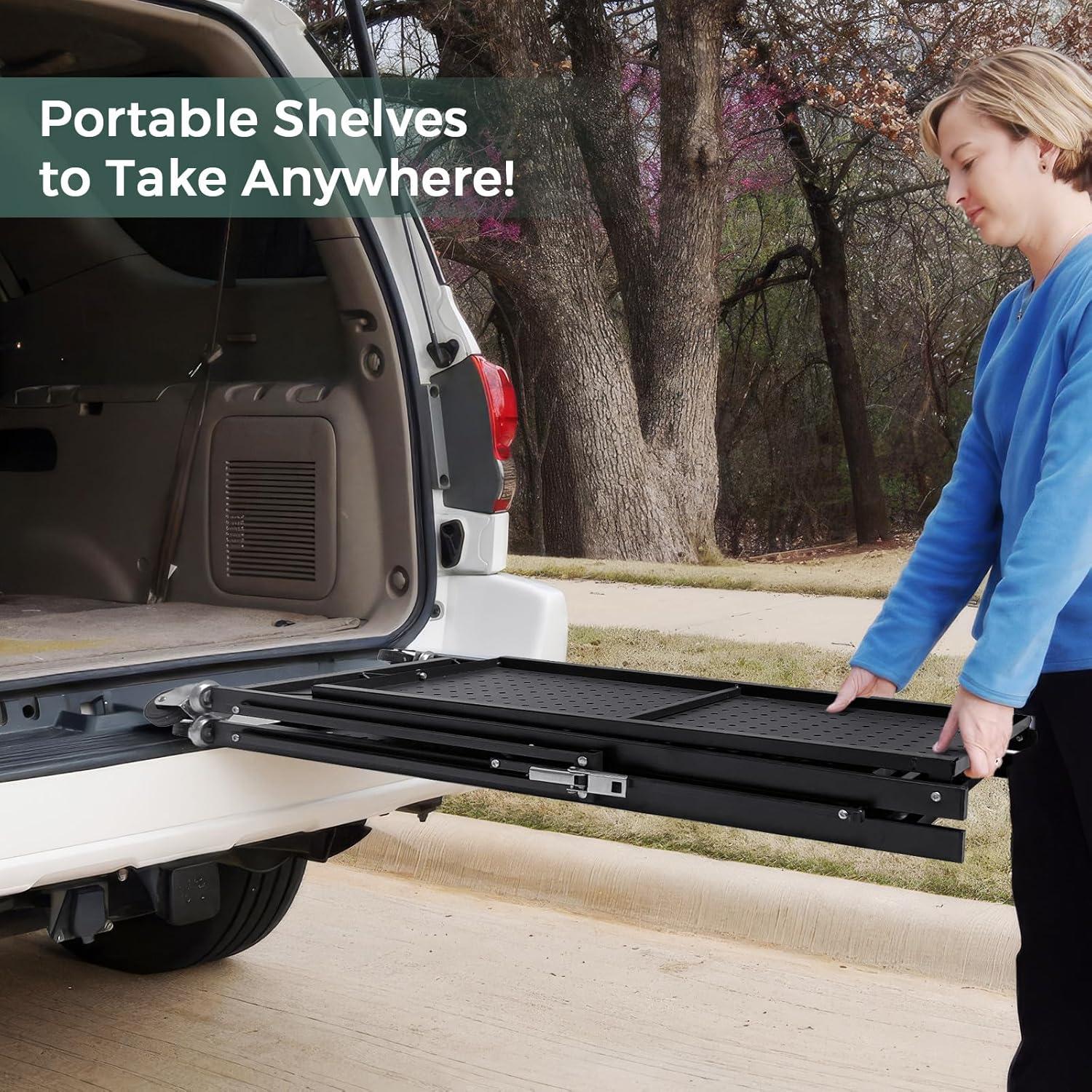 DEANIC 3 Tier Foldable Storage Shelves with Wheels, Kitchen Appliance Stand, Freestanding Metal Wire Shelf Rack, No Assembly Organizer Rolling Cart for Garage, Basement, Pantry(Black)