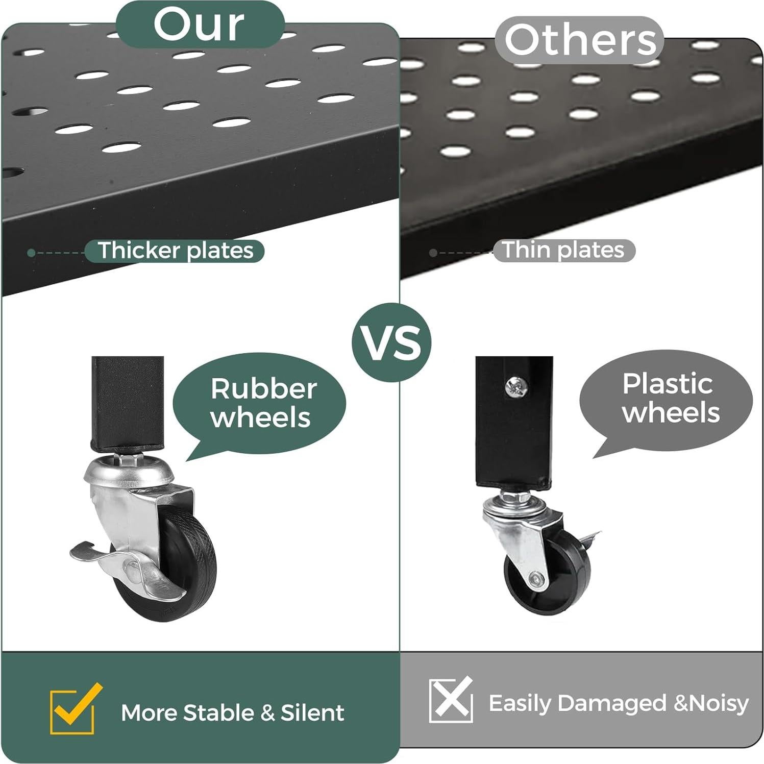 DEANIC 3 Tier Foldable Storage Shelves with Wheels, Kitchen Appliance Stand, Freestanding Metal Wire Shelf Rack, No Assembly Organizer Rolling Cart for Garage, Basement, Pantry(Black)