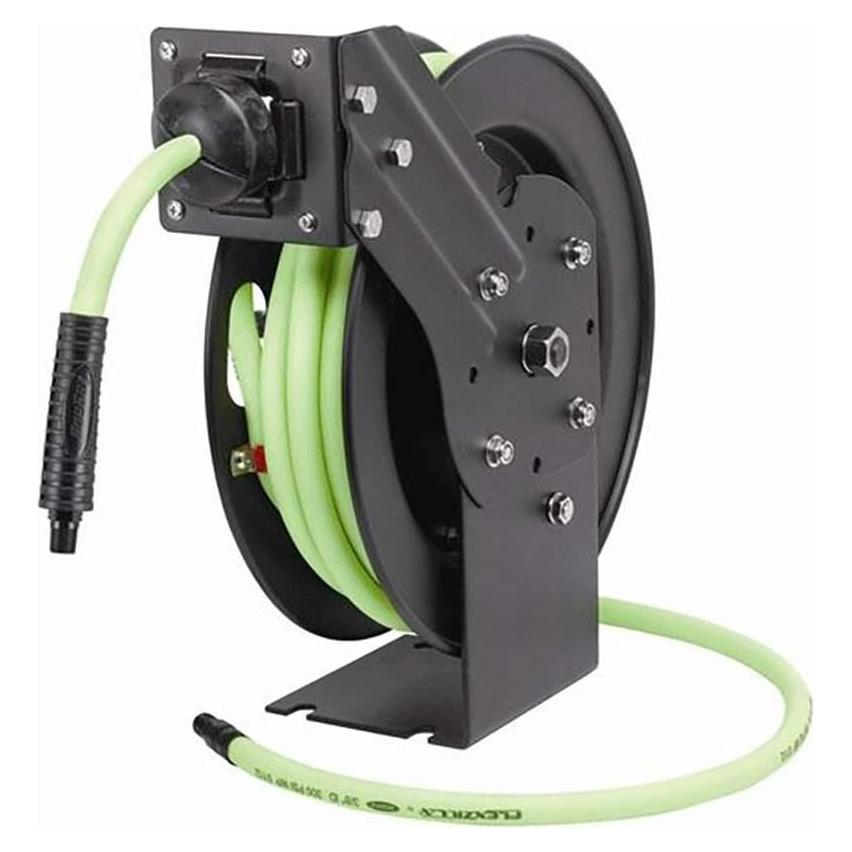 Flexzilla Open Face Retractable Air Hose Reel, 3/8 in. x 25 ft., Heavy Duty, Lightweight, Hybrid, ZillaGreen - L8603FZ