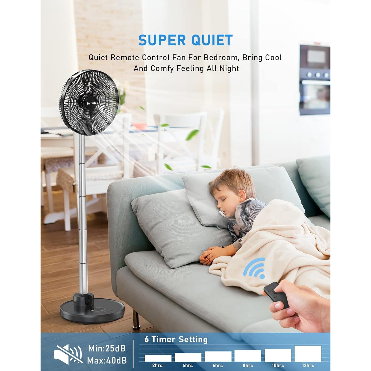 Ventilador de Pie Oscilante FARADAY 12" Silencioso con Batería 12000mAh