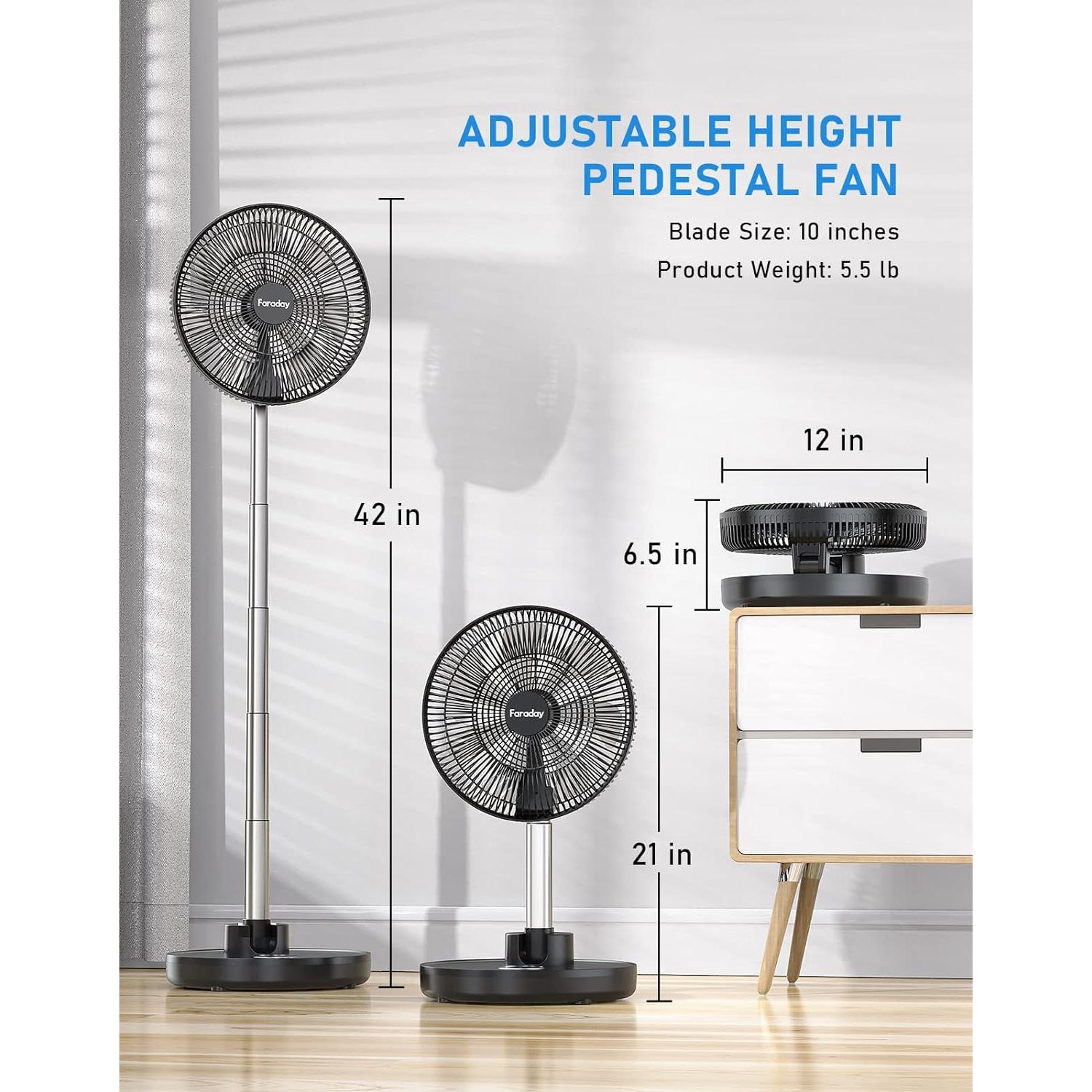 Ventilador de Pie Oscilante FARADAY 12" Silencioso con Batería 12000mAh