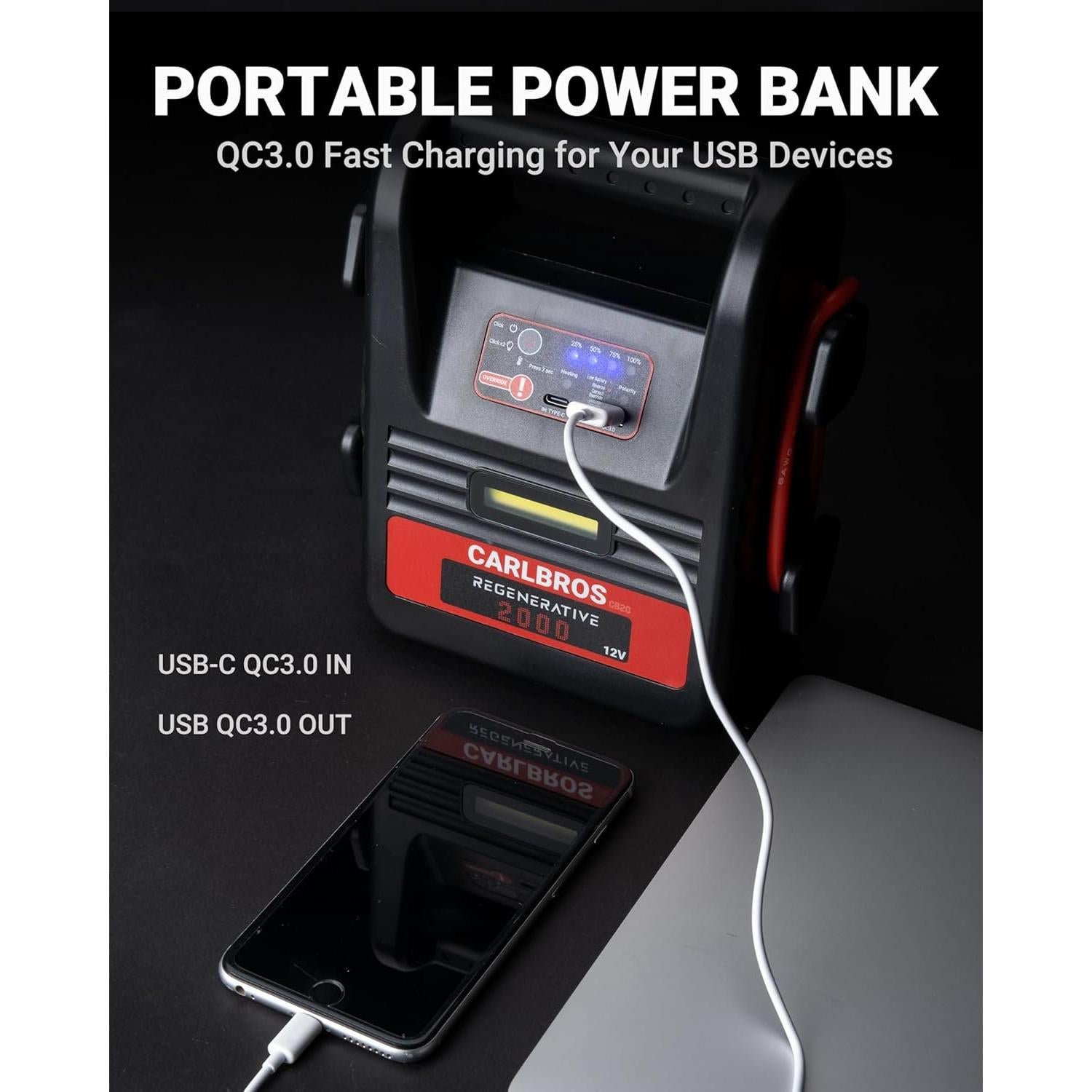 Arrancador de Batería Portátil Carlbros CB20 2000A 12V 8L