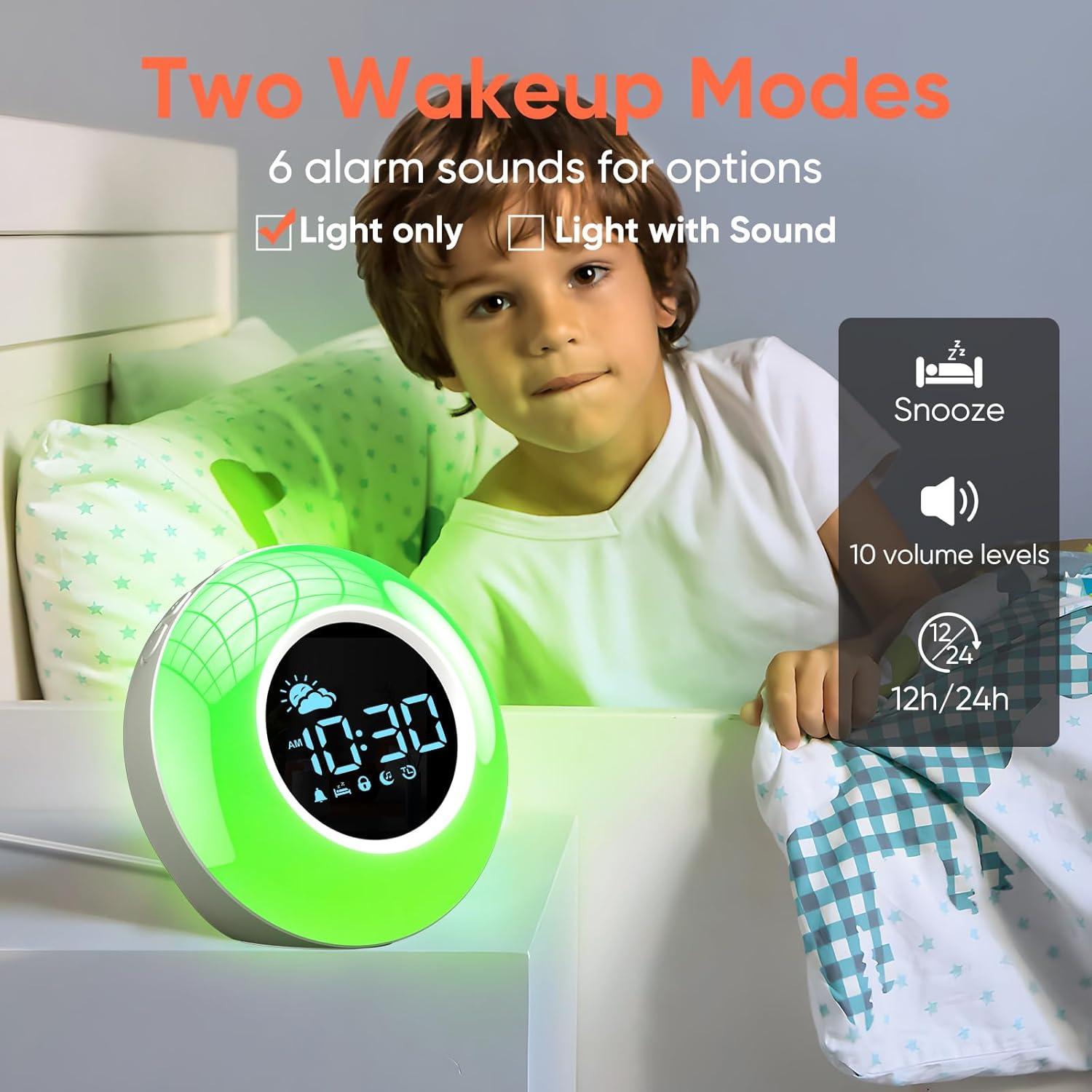 Reloj Despertador Infantil APUZOM con Luz Nocturna y Sonidos