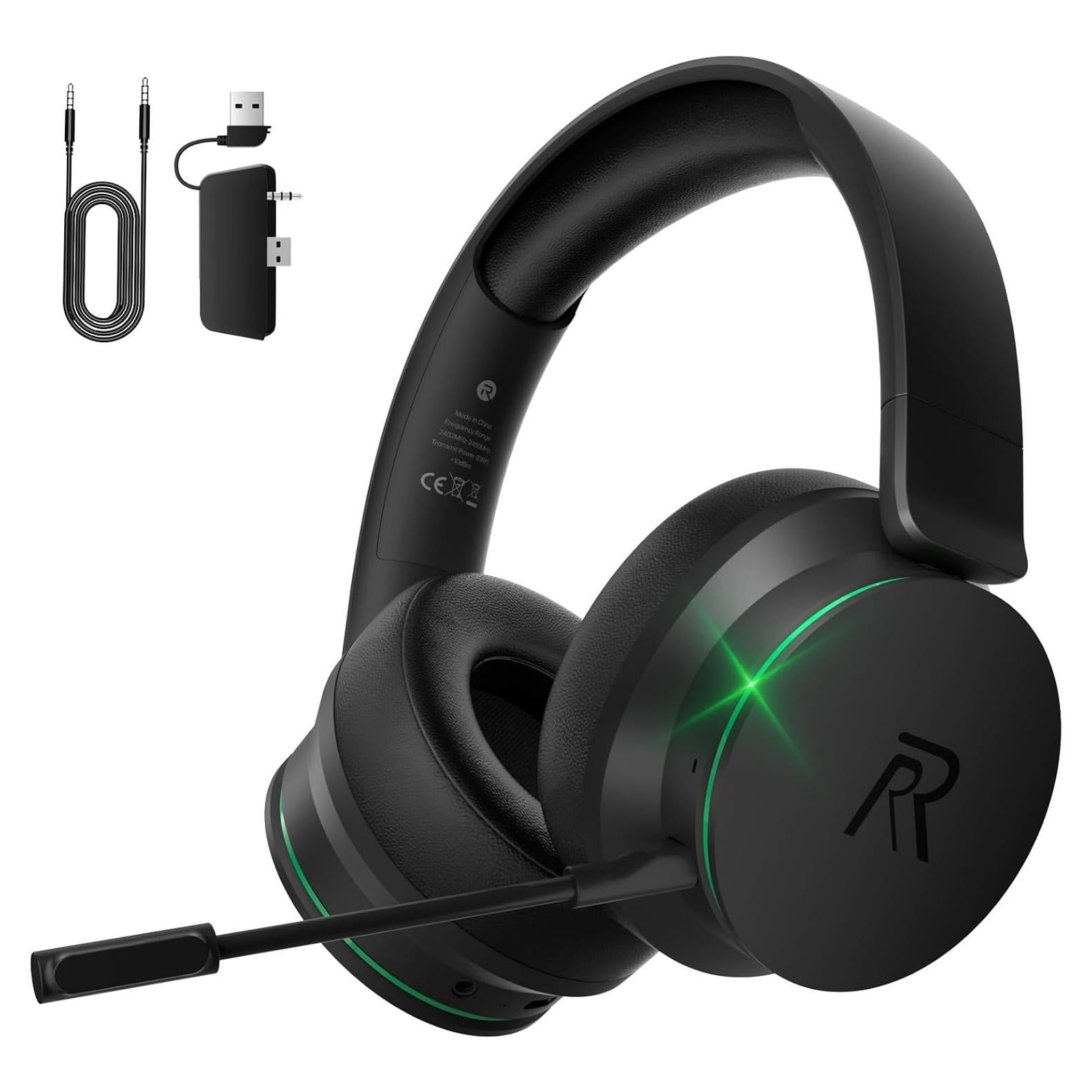 RYR Wireless Gaming Headset for Xbox Series X|S, Xbox One, PS5, PS4, Mac, Bluetooth 5.3, 3D Surround Sound, Rotatable Earmuffs, Gaming Headphones with Noise Canceling Microphones-Blackgreen