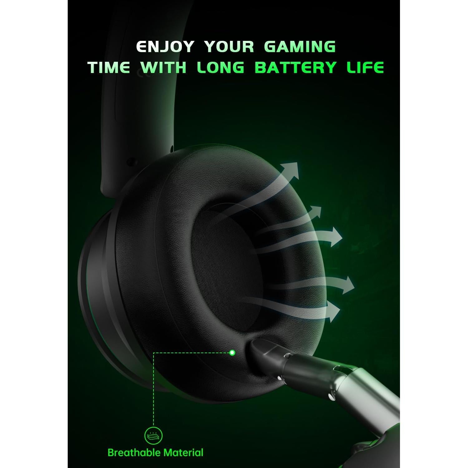 RYR Wireless Gaming Headset for Xbox Series X|S, Xbox One, PS5, PS4, Mac, Bluetooth 5.3, 3D Surround Sound, Rotatable Earmuffs, Gaming Headphones with Noise Canceling Microphones-Blackgreen