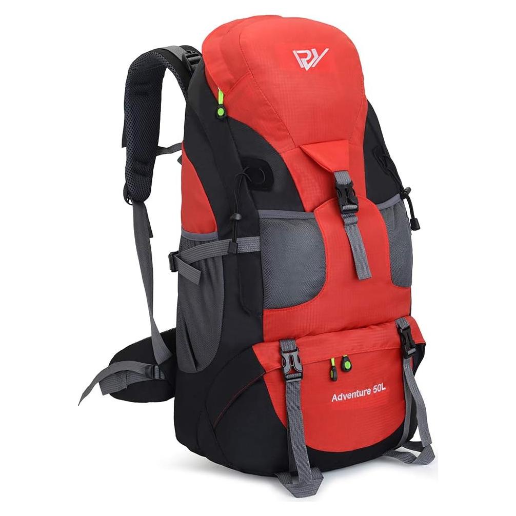 Mochila de Senderismo 50L Impermeable Rojo - Ligera y Espaciosa