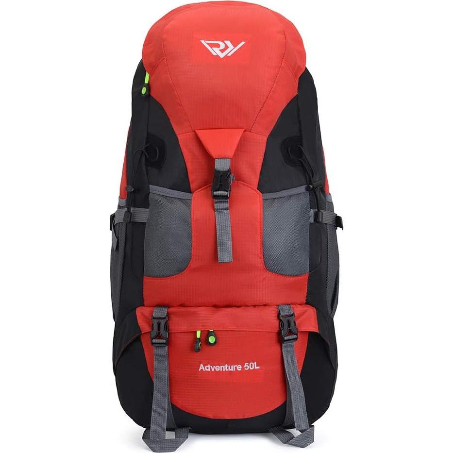 Mochila de Senderismo 50L Impermeable Rojo - Ligera y Espaciosa