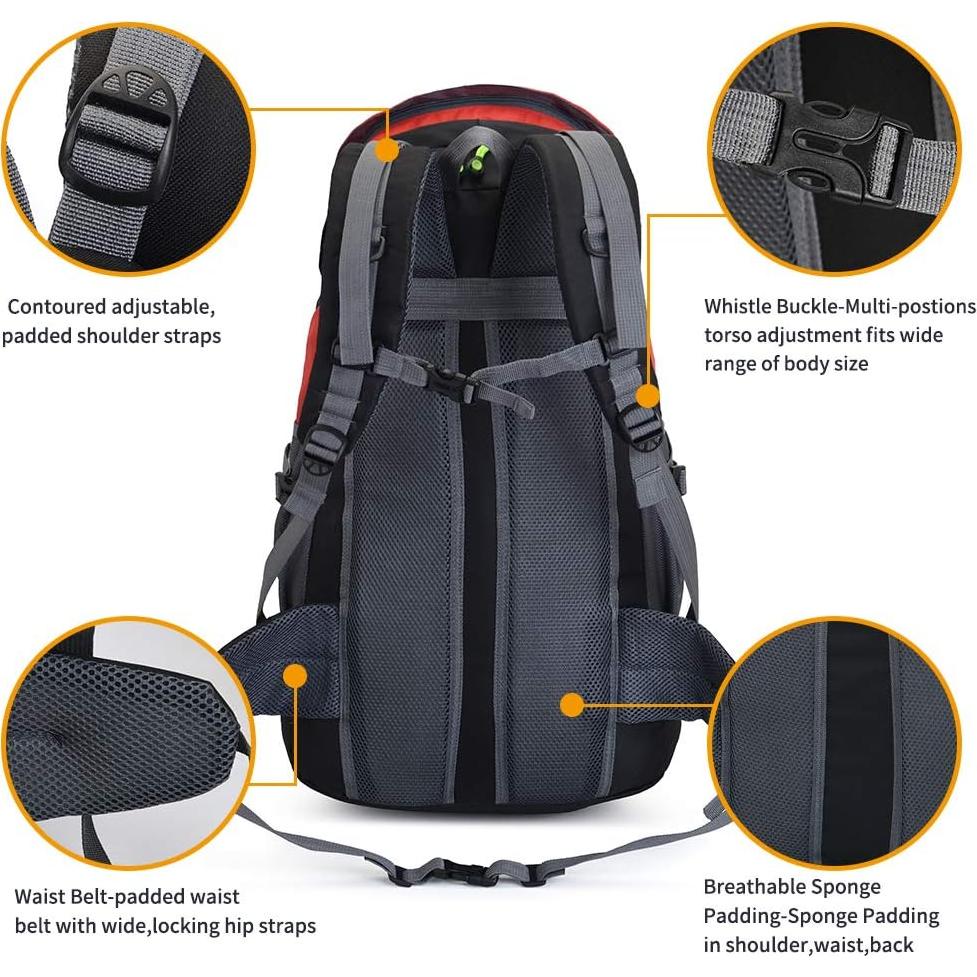 Mochila de Senderismo 50L Impermeable Rojo - Ligera y Espaciosa