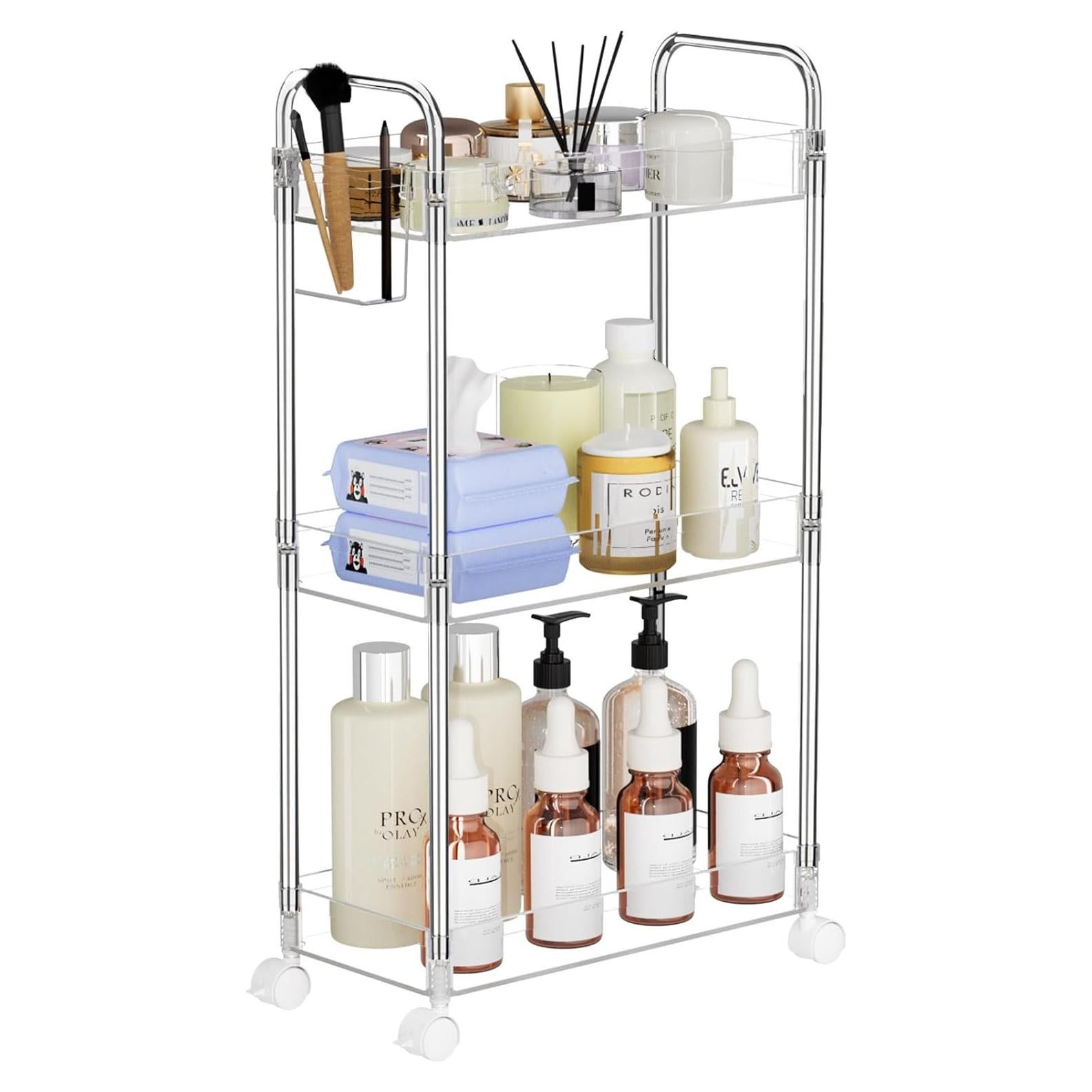 Carro de Almacenamiento Rodante Acrílico SPACEKEEPER 3 Niveles Transparente