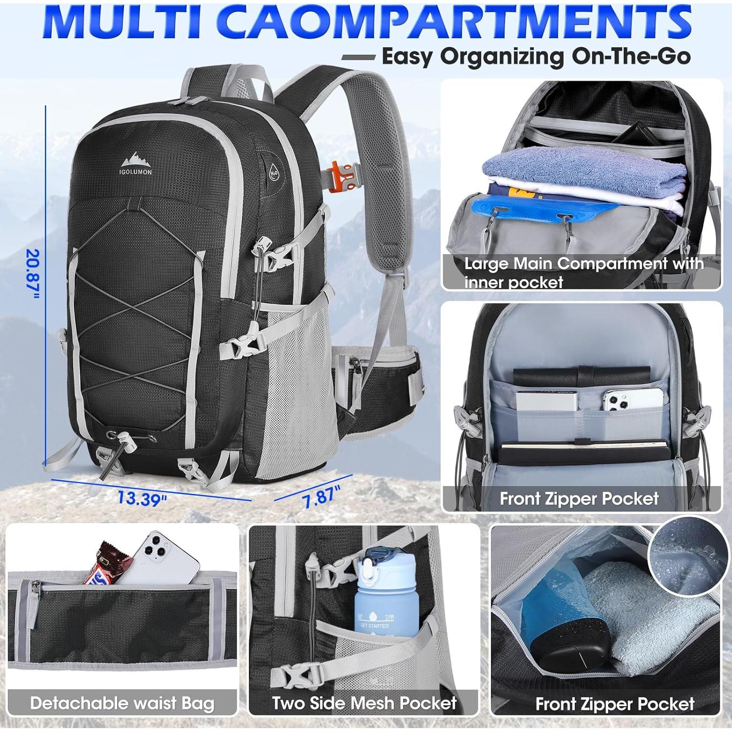 Mochila de Senderismo IGOLUMON 40L Impermeable Unisex