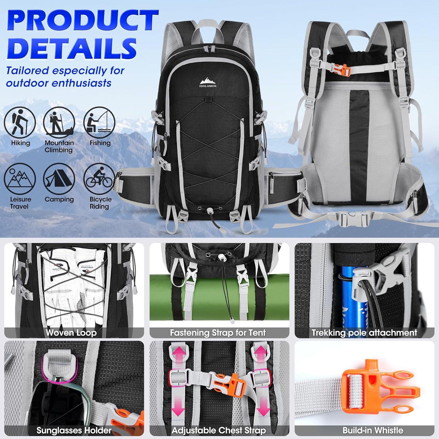 Mochila de Senderismo IGOLUMON 40L Impermeable Unisex