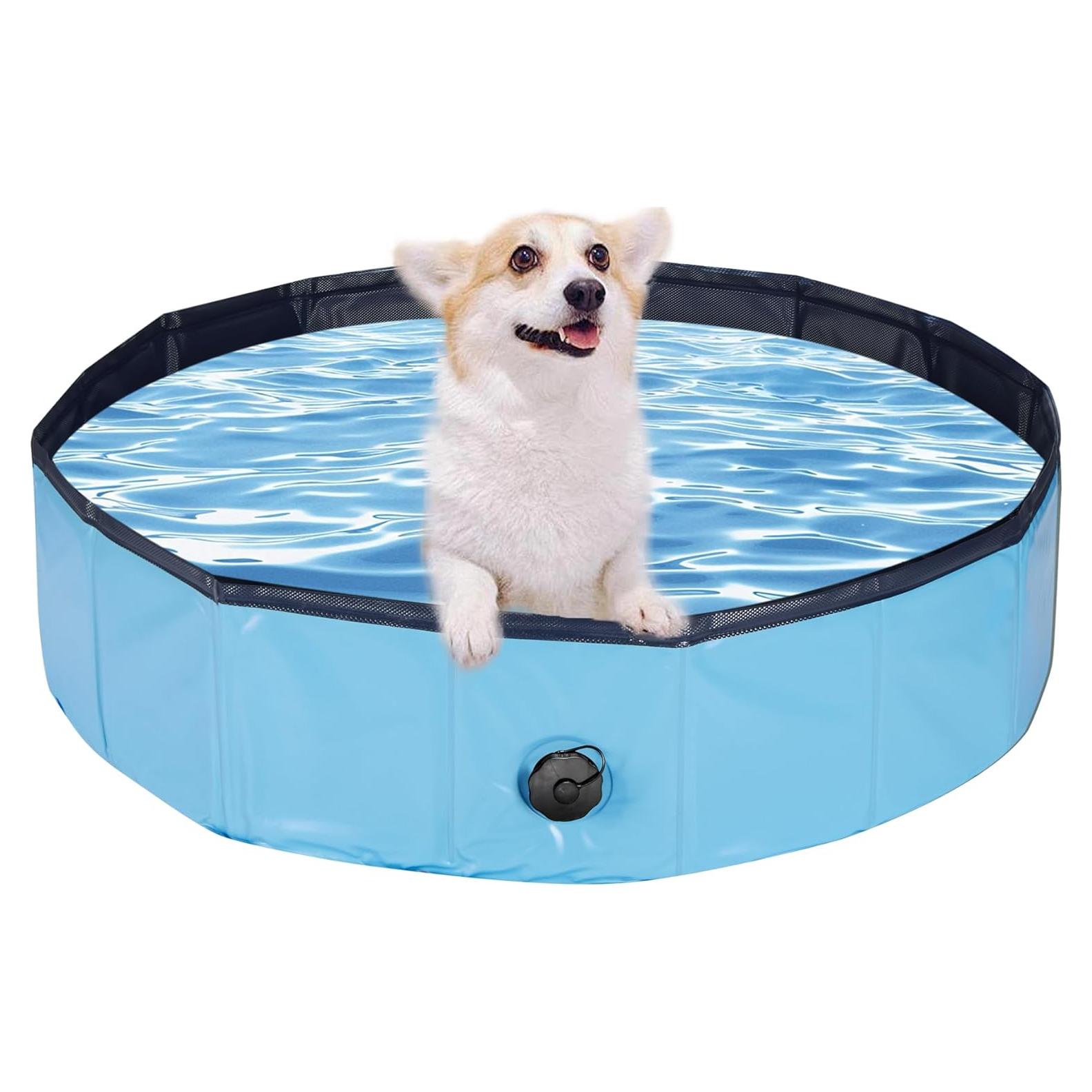 Senmortar Foldable Dog Pool Collapsible Pet Bath Swimming Pool Portable Bathing Tub for Pets and Dogs Outdoor Backyard, 31 x 8 Inches Blue