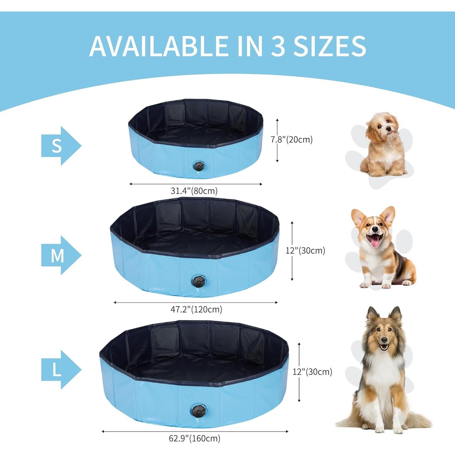 Senmortar Foldable Dog Pool Collapsible Pet Bath Swimming Pool Portable Bathing Tub for Pets and Dogs Outdoor Backyard, 31 x 8 Inches Blue