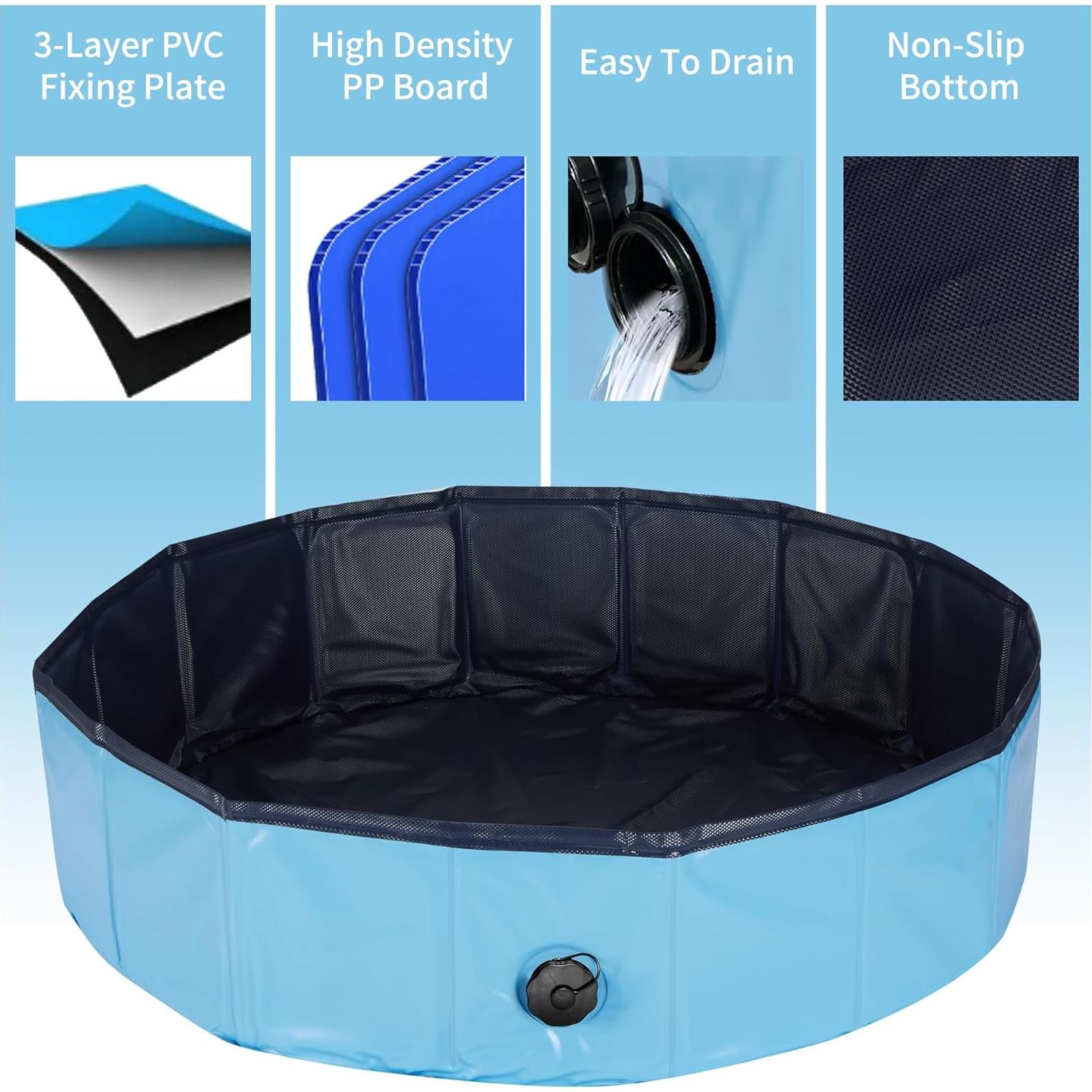 Senmortar Foldable Dog Pool Collapsible Pet Bath Swimming Pool Portable Bathing Tub for Pets and Dogs Outdoor Backyard, 31 x 8 Inches Blue