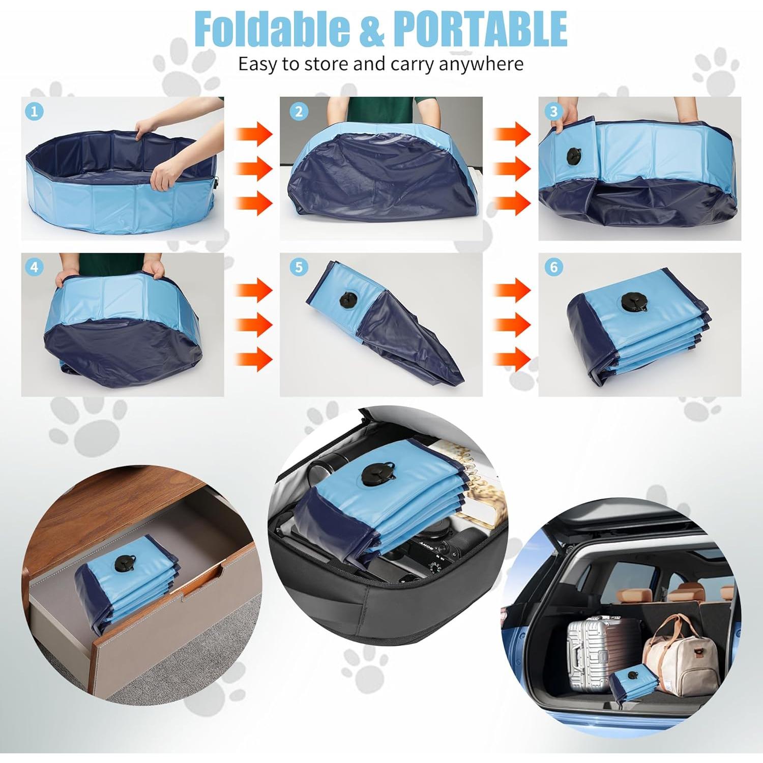 Senmortar Foldable Dog Pool Collapsible Pet Bath Swimming Pool Portable Bathing Tub for Pets and Dogs Outdoor Backyard, 31 x 8 Inches Blue