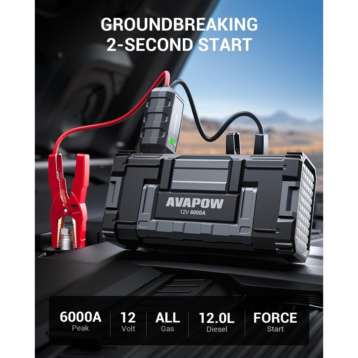 Arrancador de Batería Portátil AVAPOW A68 6000A 12V USB