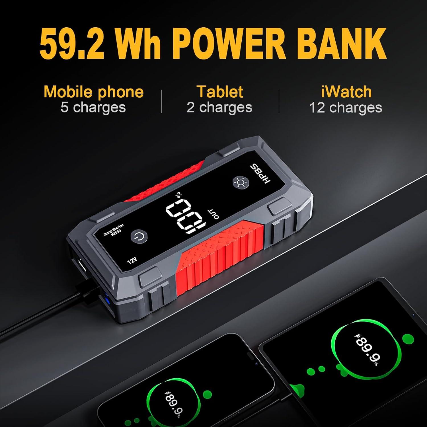 Arrancador de Salto HPBS H2000 4000A 12V Pantalla LCD